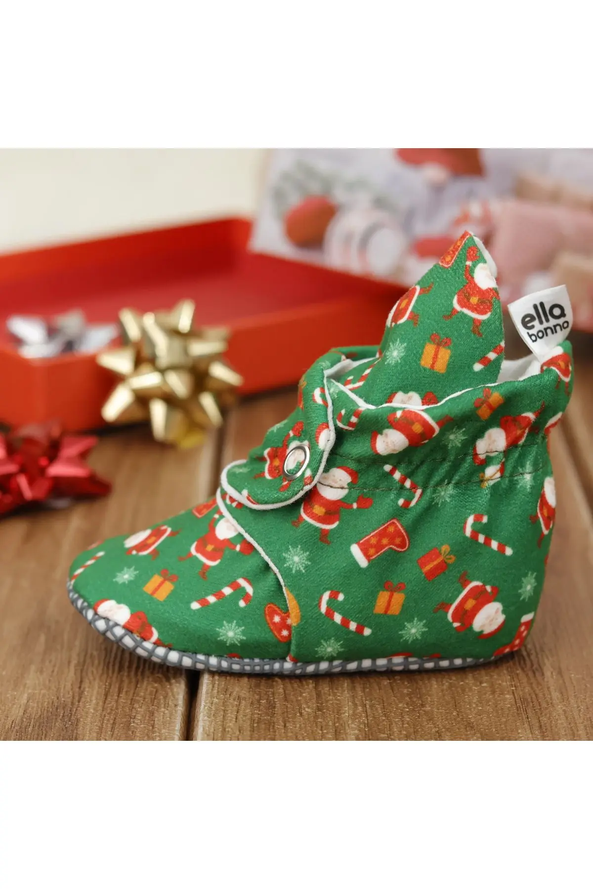 Organik Pamuk Bebek Patiği, Kaydırmaz Taban, Pamuklu Yenidoğan Pandufu Kreş Ayakkabısı Yılbaşı Özel