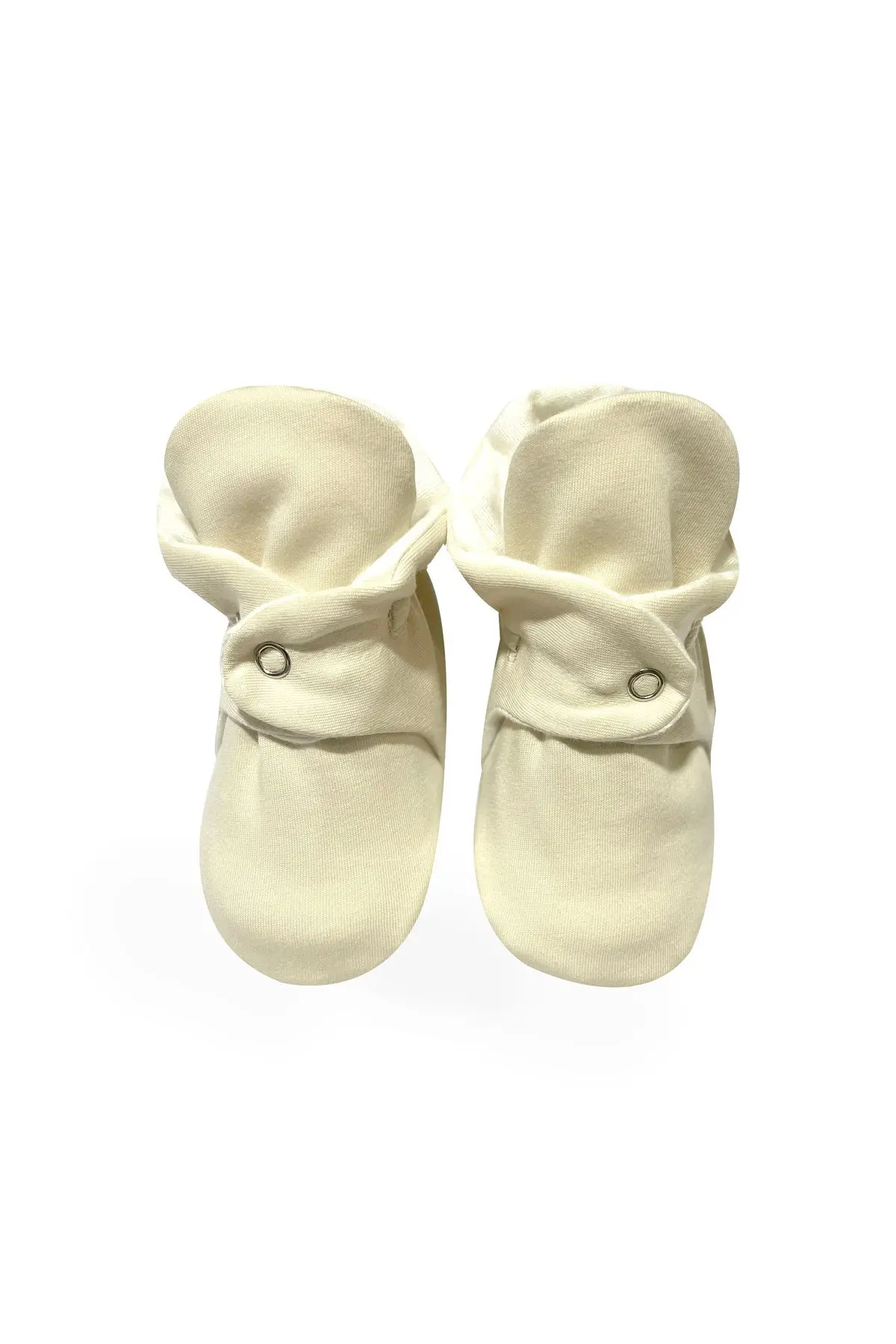 Organik Pamuk Bebek Patiği, Kaydırmaz Taban, Pamuklu Yenidoğan Panduf Basic Bej
