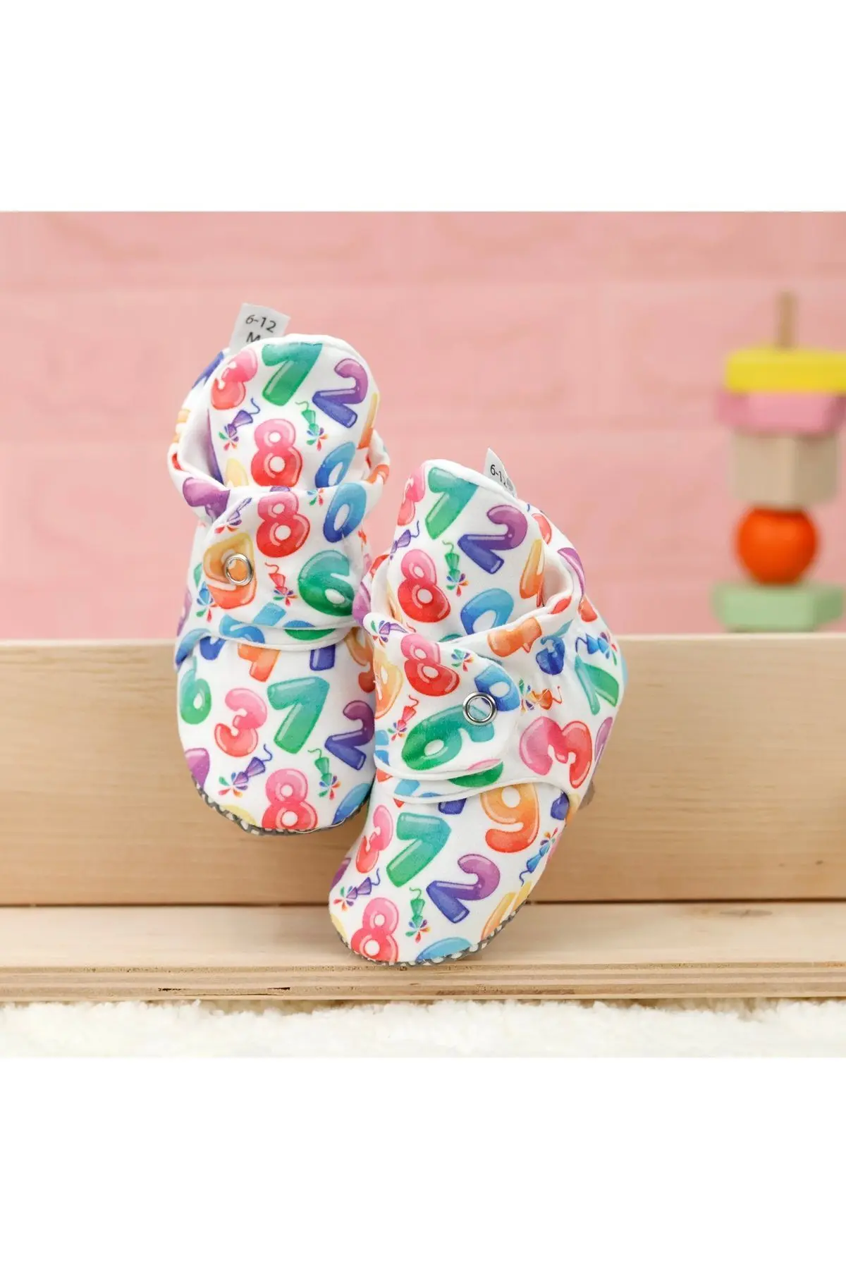 Organik Pamuk Bebek Patiği, Kaydırmaz Taban, Pamuklu Yenidoğan Pandufu Ev Kreş Ayakkabısı