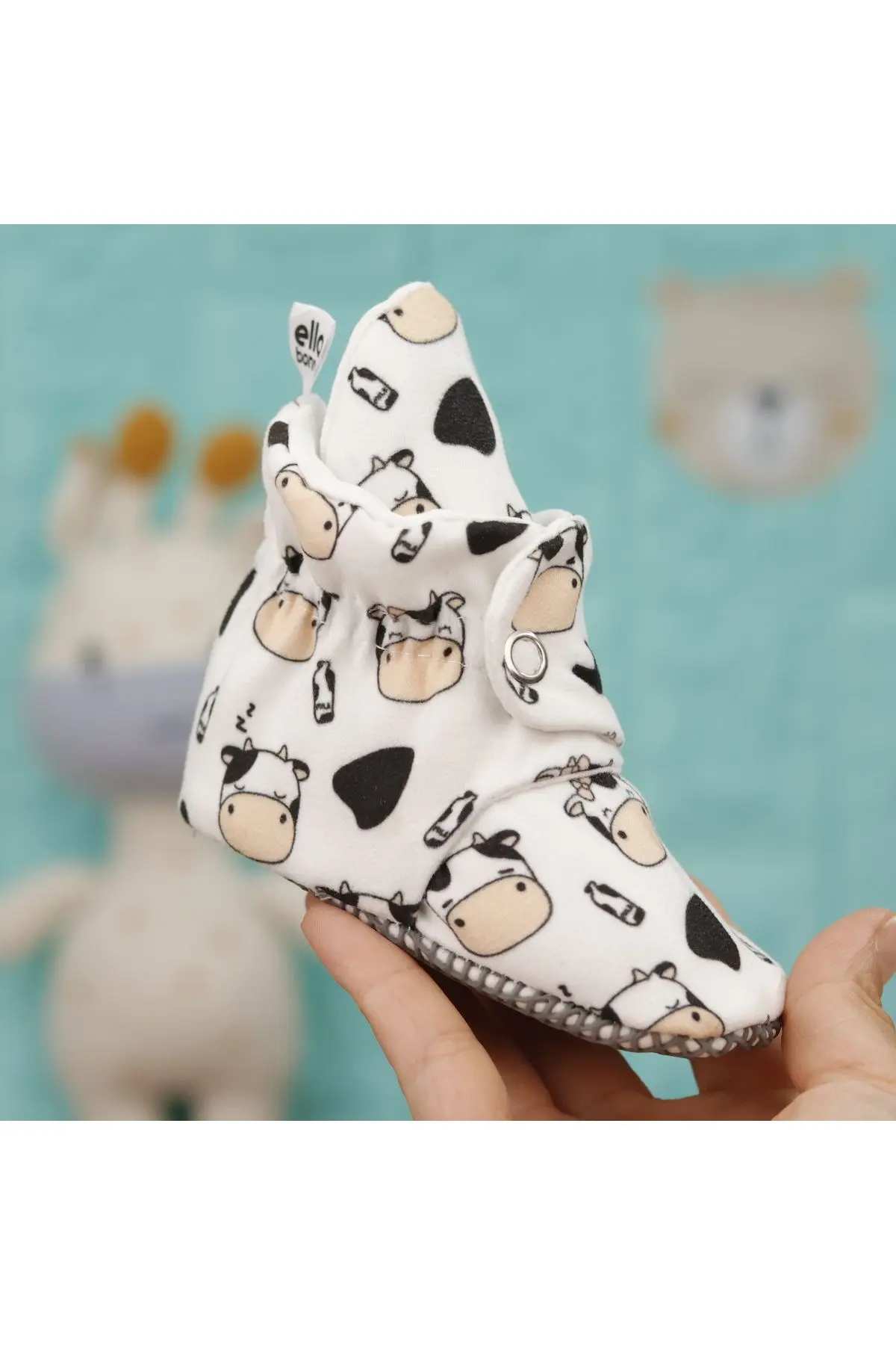 Organik Pamuk Bebek Patiği, Kaydırmaz Taban, Pamuklu Yenidoğan Pandufu Ev Kreş Ayakkabı