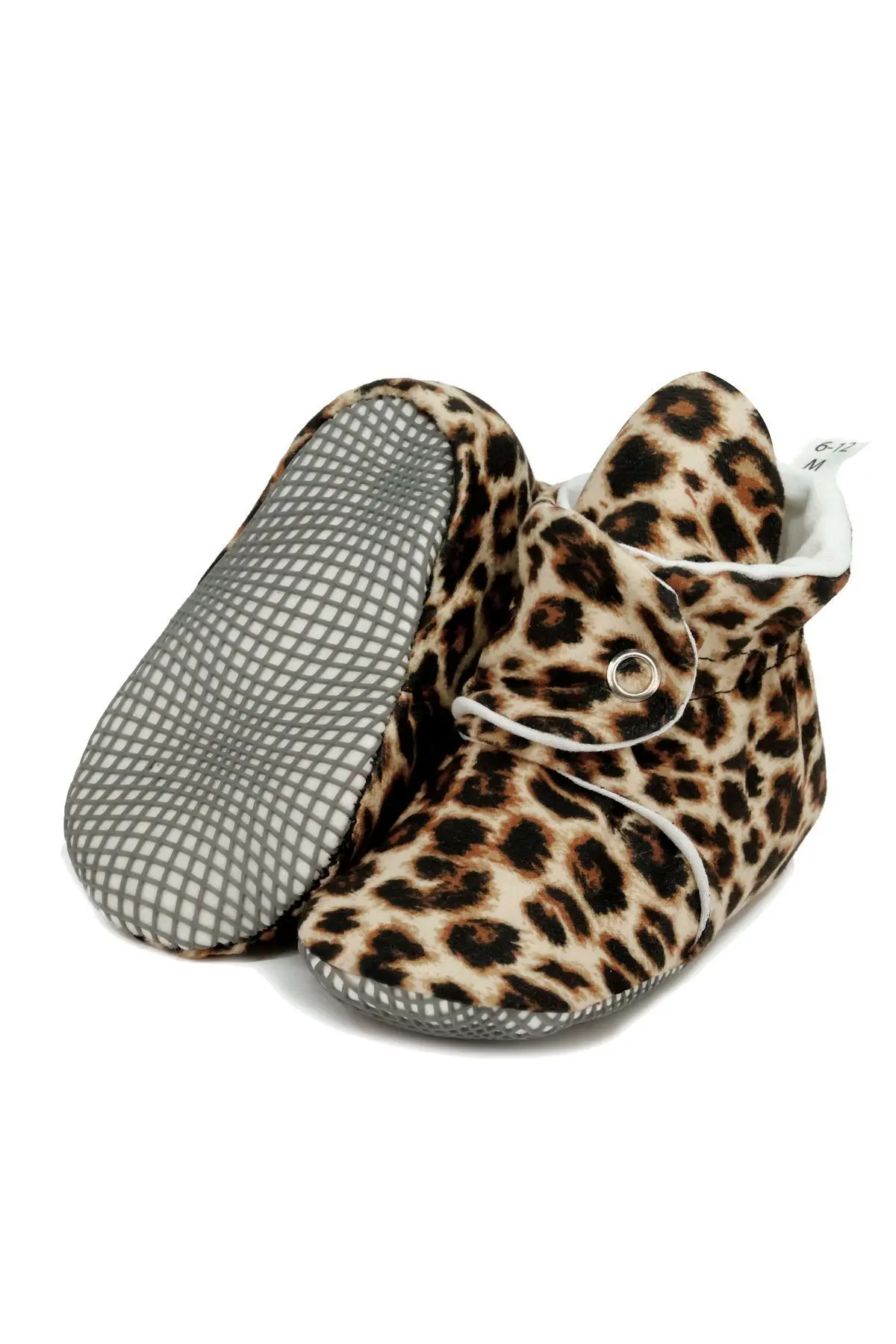 Ella Bonna Organik Pamuk Bebek Patiği Kaydırmaz Taban Pamuklu Yenidoğan Pandufu Leopar