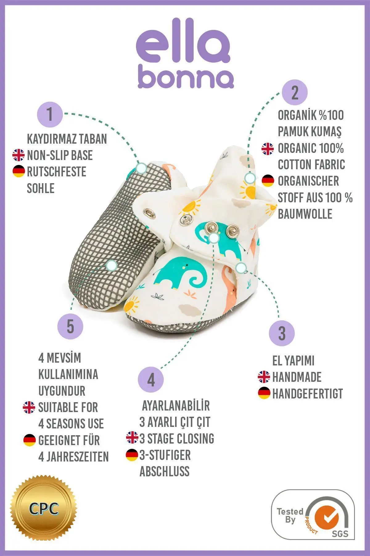 Pamuk Bebek Patiği Kaydırmaz Taban Yenidoğan Pandufu Ev Kreş Ayakkabısı