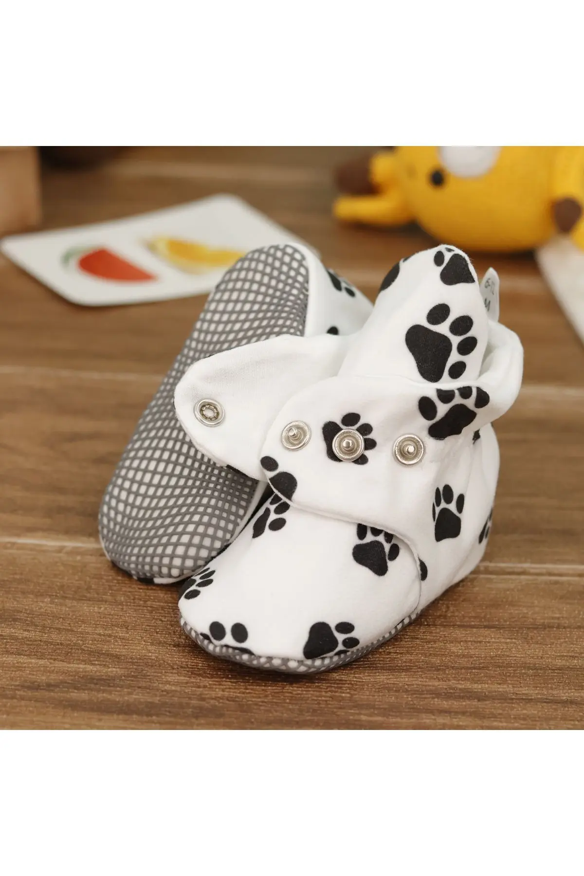 Organik Pamuk Bebek Patiği, Kaydırmaz Taban, Pamuklu Yenidoğan Pandufu Ev Kreş Ayakkabısı