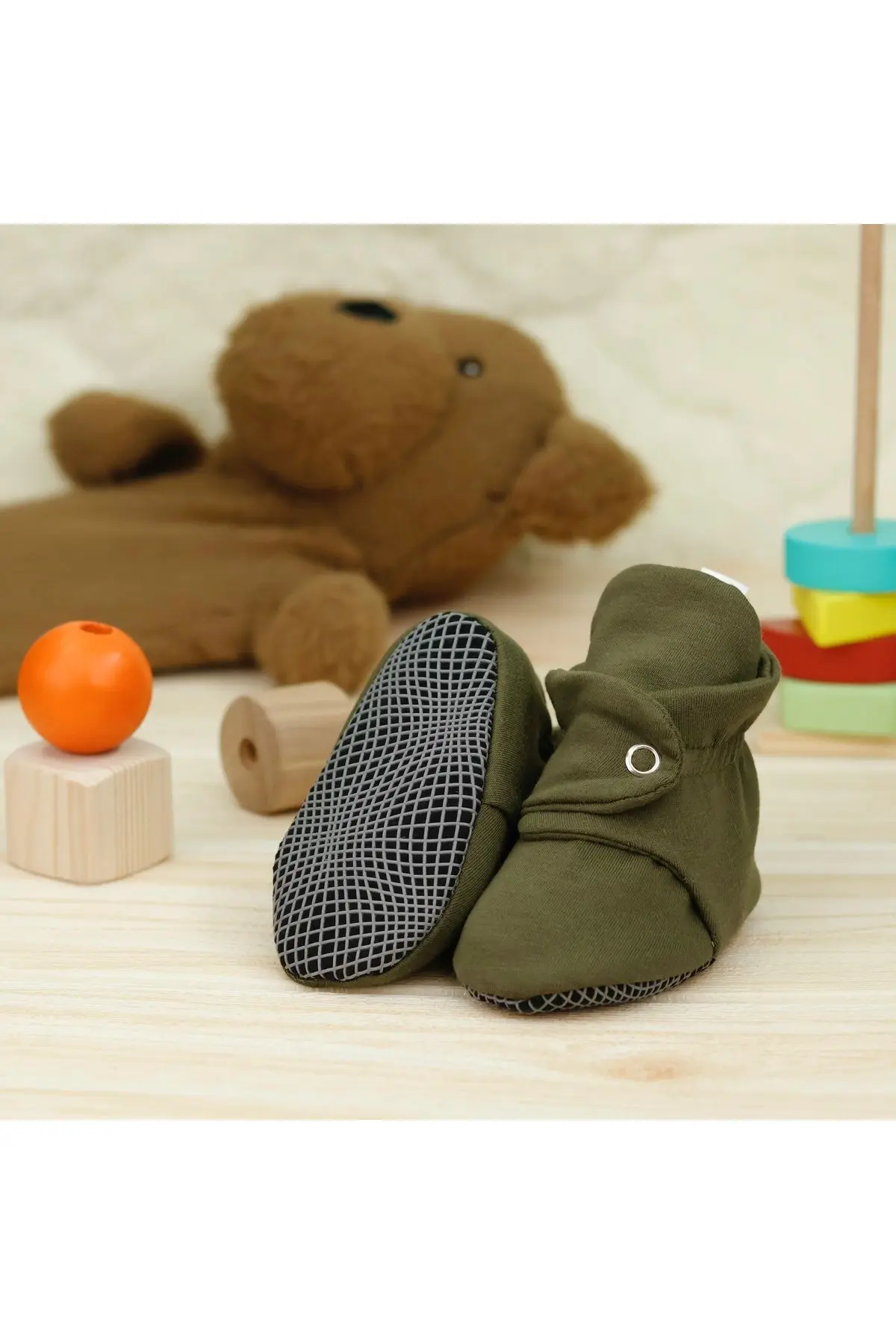 Organik Pamuk Bebek Patiği, Kaydırmaz Taban, Pamuklu Yenidoğan Pandufu Ev Kreş Ayakkabı