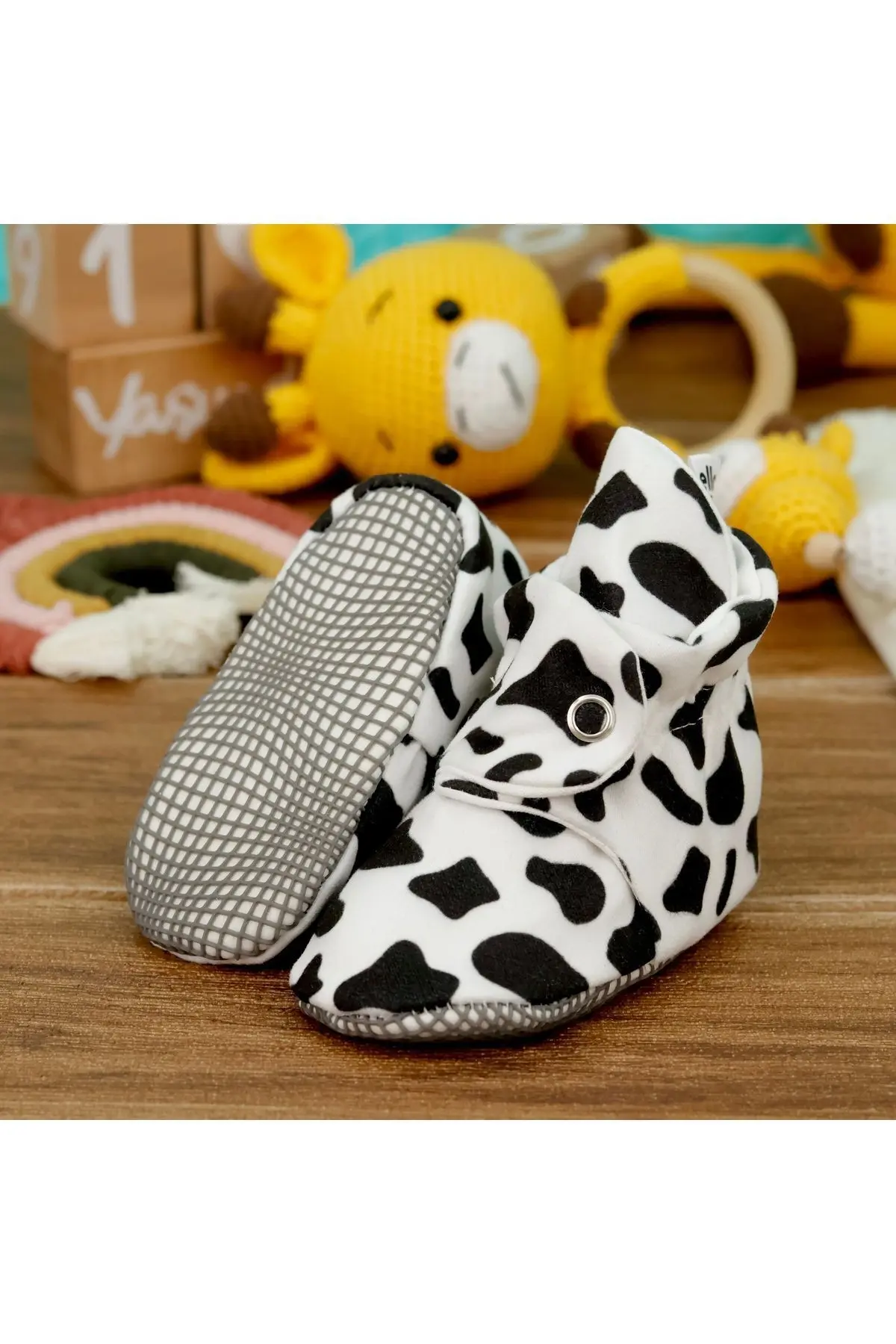 Organik Pamuk Bebek Patiği, Kaydırmaz Taban, Pamuklu Yenidoğan Pandufu Ev Kreş Ayakkabısı