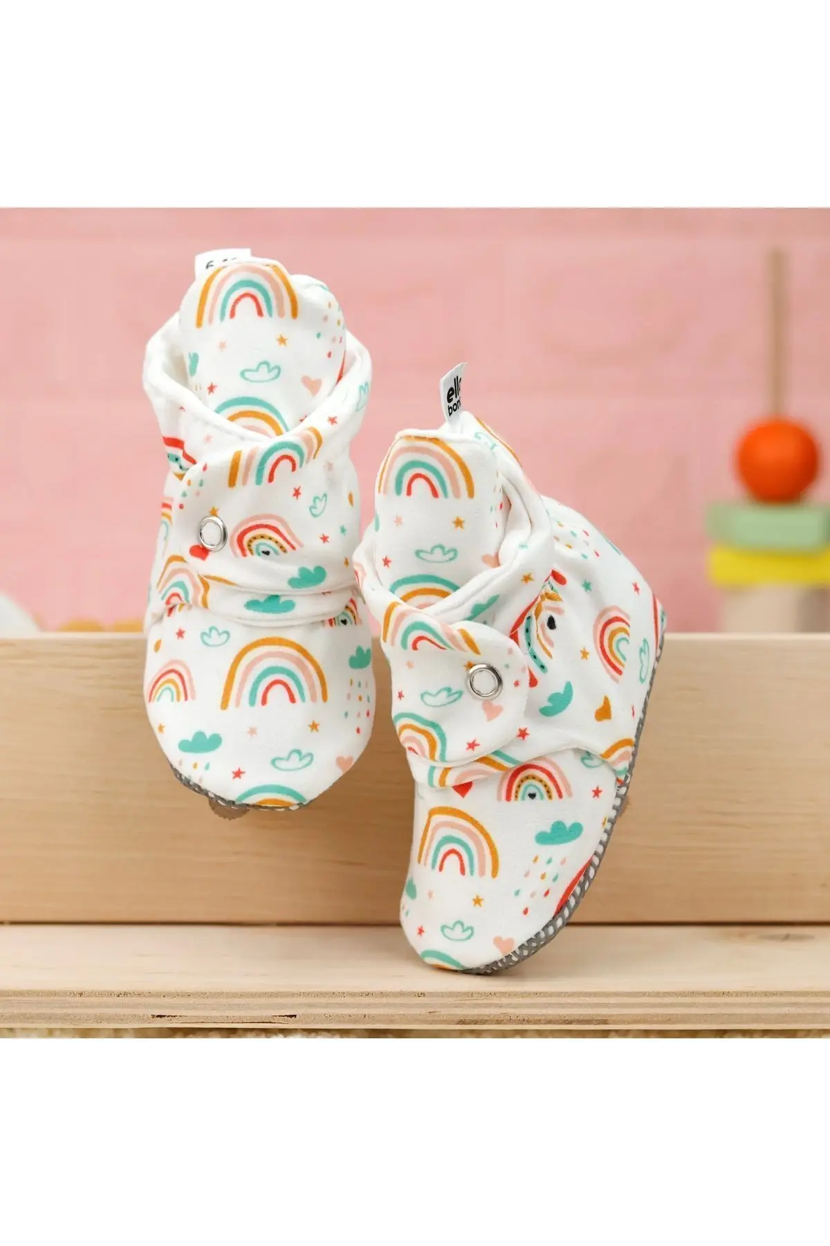 Organik Pamuk Bebek Patiği, Kaydırmaz Taban, Pamuklu Yenidoğan Pandufu Ev Kreş Ayakkabısı