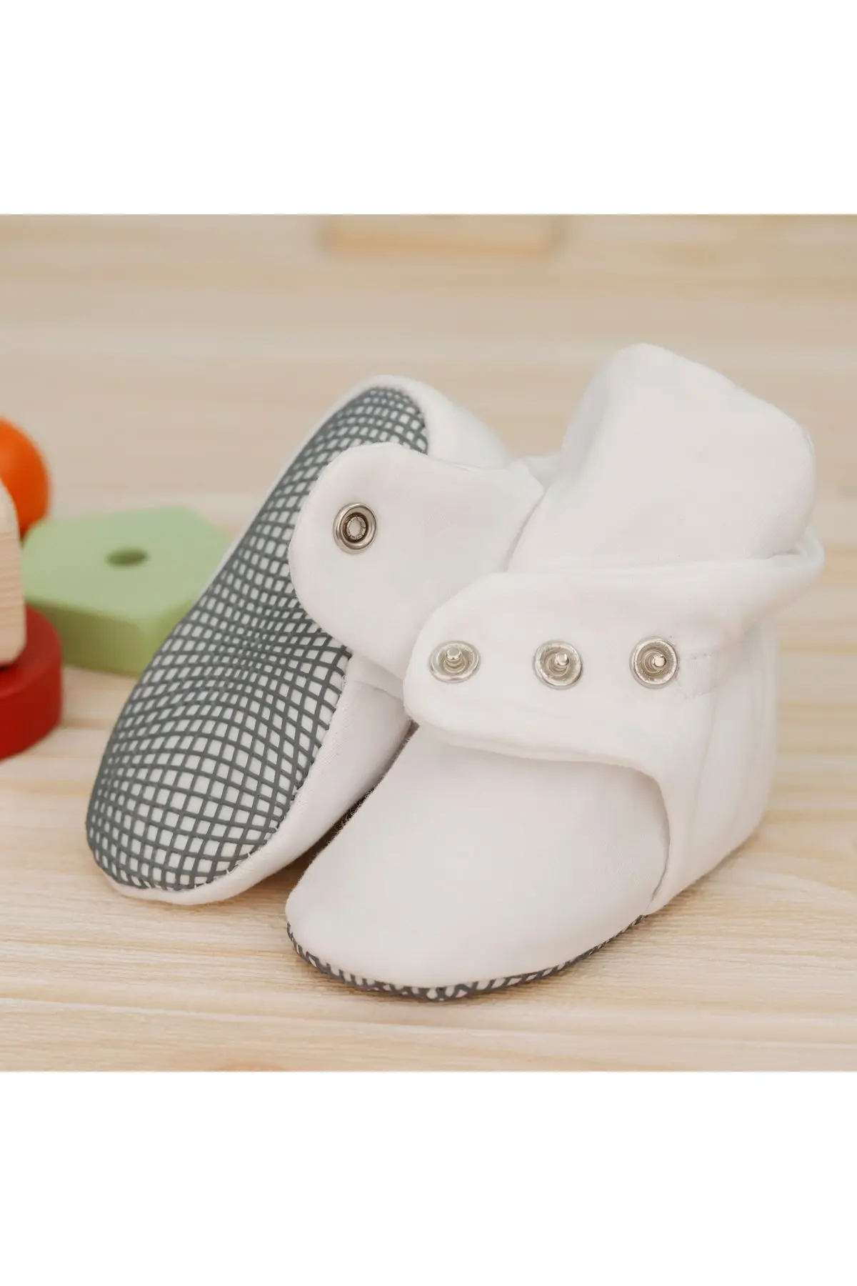 Organik Pamuk Bebek Patiği, Kaydırmaz Taban, Pamuklu Yenidoğan Pandufu Ev Kreş Ayakkabısı