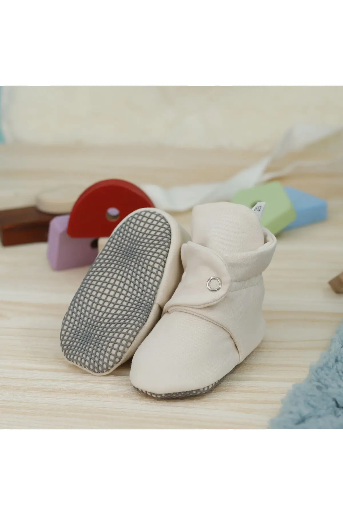 Organik Pamuk Bebek Patiği, Kaydırmaz Taban, Pamuklu Yenidoğan Pandufu Ev Kreş Ayakkabı