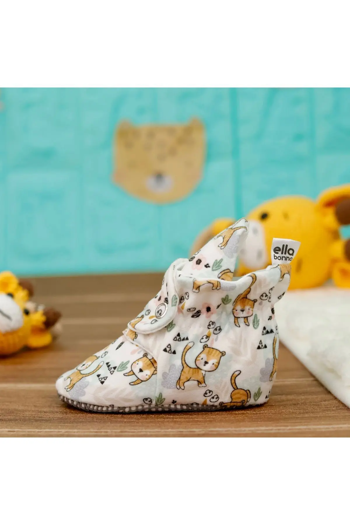 Organik Pamuk Bebek Patiği, Kaydırmaz Taban, Pamuklu Yenidoğan Pandufu Ev Kreş Ayakkabısı