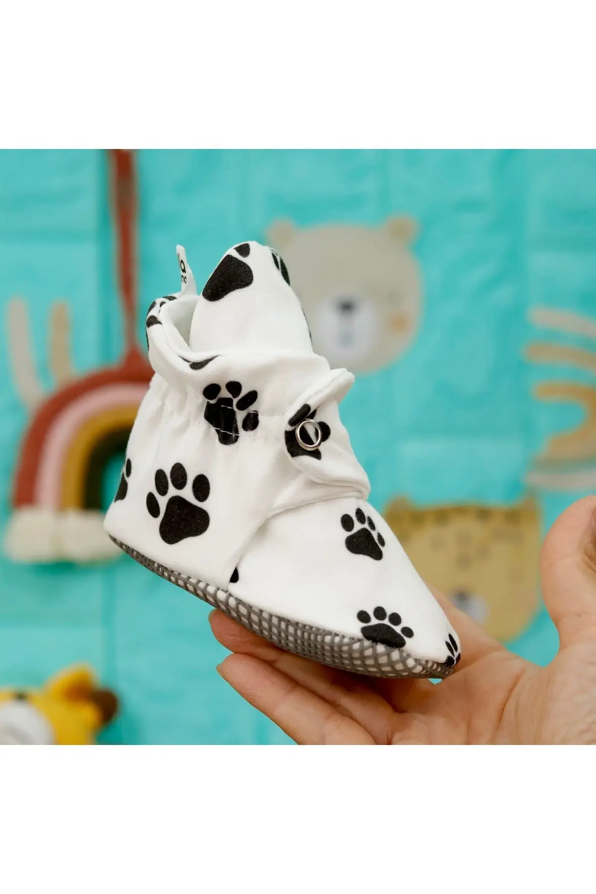 Organik Pamuk Bebek Patiği, Kaydırmaz Taban, Pamuklu Yenidoğan Pandufu Ev Kreş Ayakkabısı