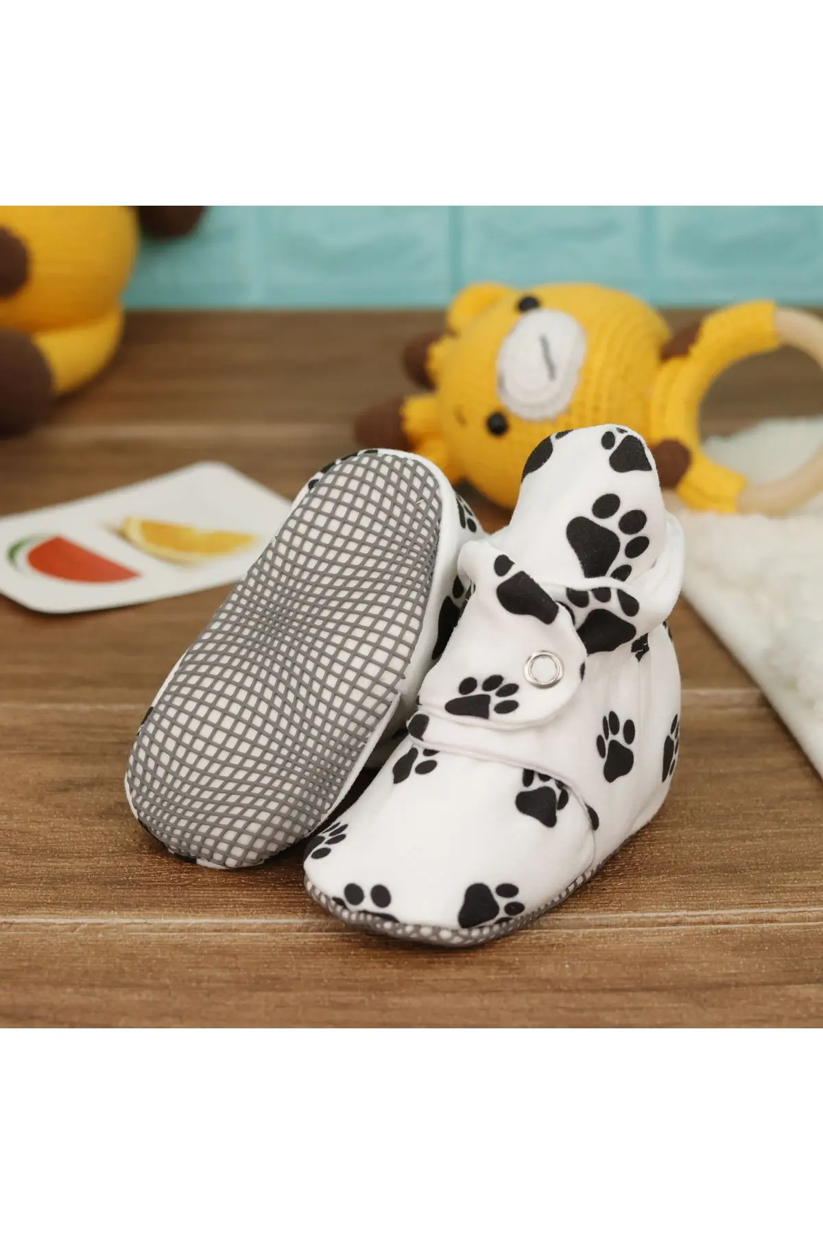 Organik Pamuk Bebek Patiği, Kaydırmaz Taban, Pamuklu Yenidoğan Pandufu Ev Kreş Ayakkabısı