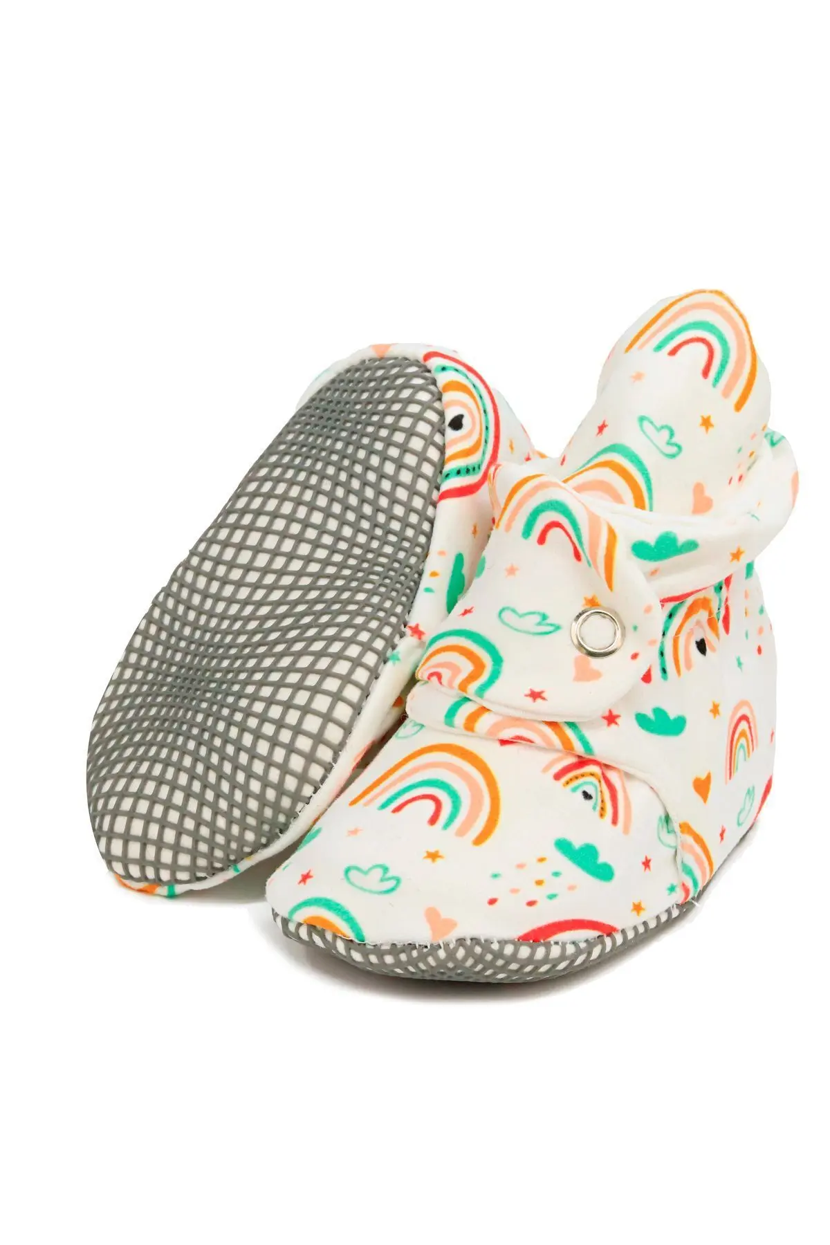 Ella Bonna Organik Pamuk Bebek Patiği, Kaydırmaz Taban, Pamuklu Yenidoğan Pandufu Ev Kreş Ayakkabısı