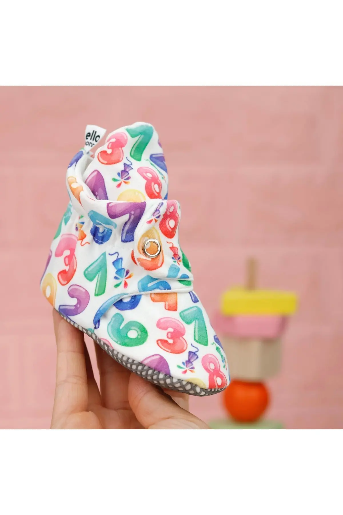 Organik Pamuk Bebek Patiği, Kaydırmaz Taban, Pamuklu Yenidoğan Pandufu Ev Kreş Ayakkabısı