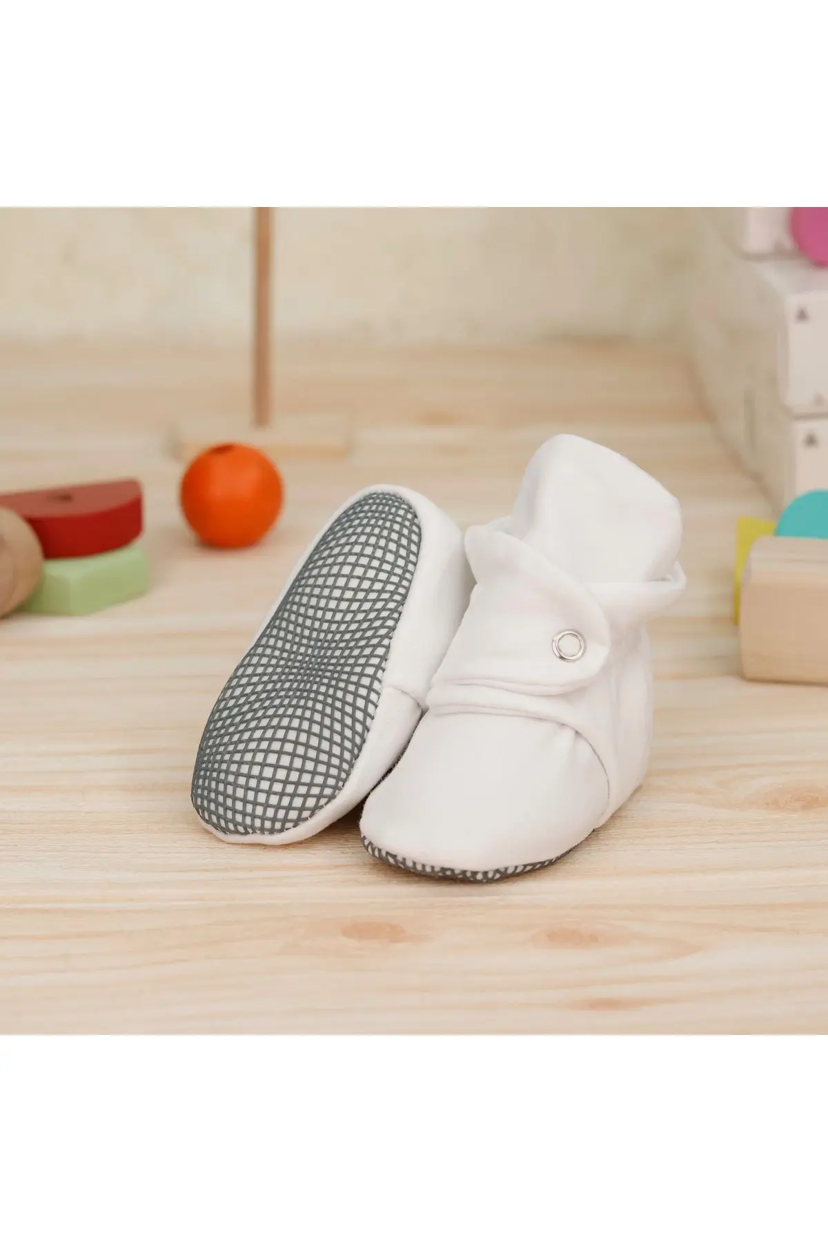 Organik Pamuk Bebek Patiği, Kaydırmaz Taban, Pamuklu Yenidoğan Pandufu Ev Kreş Ayakkabısı