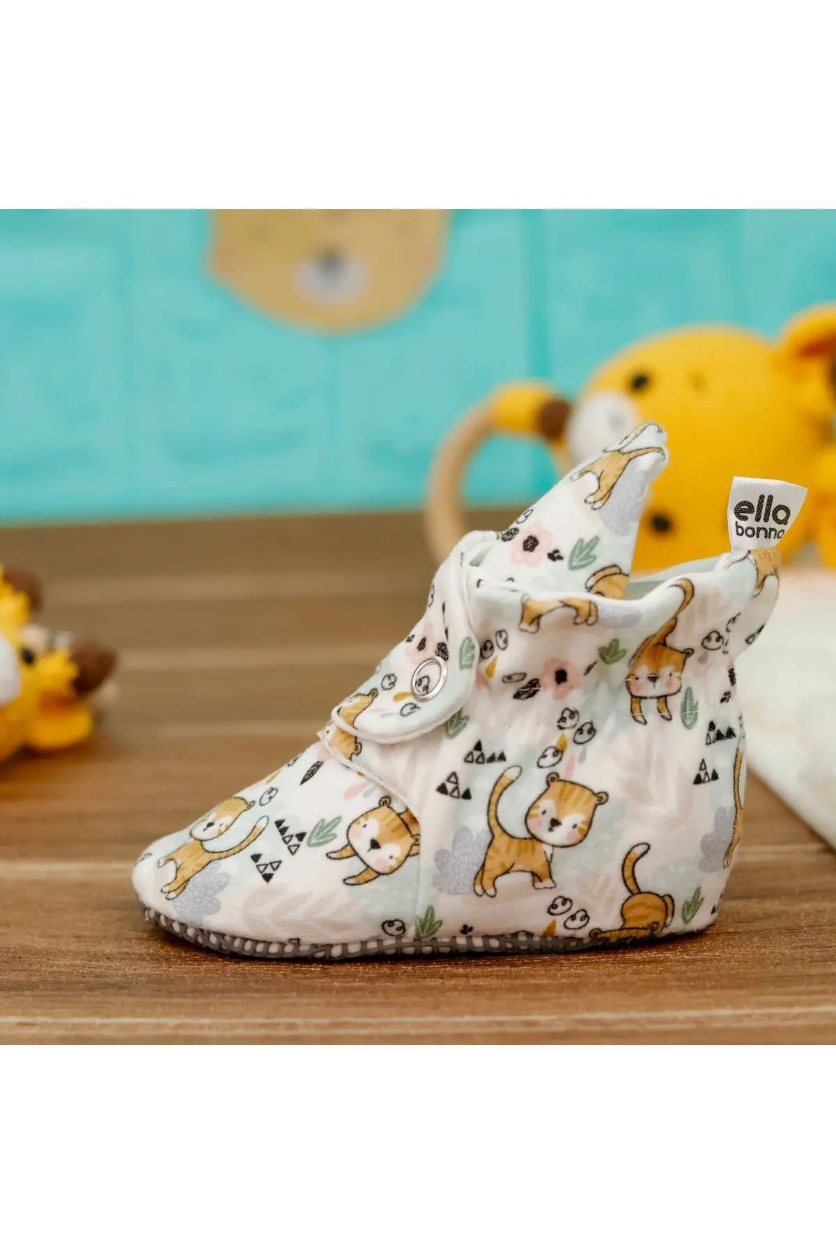Organik Pamuk Bebek Patiği, Kaydırmaz Taban, Pamuklu Yenidoğan Pandufu Ev Kreş Ayakkabısı