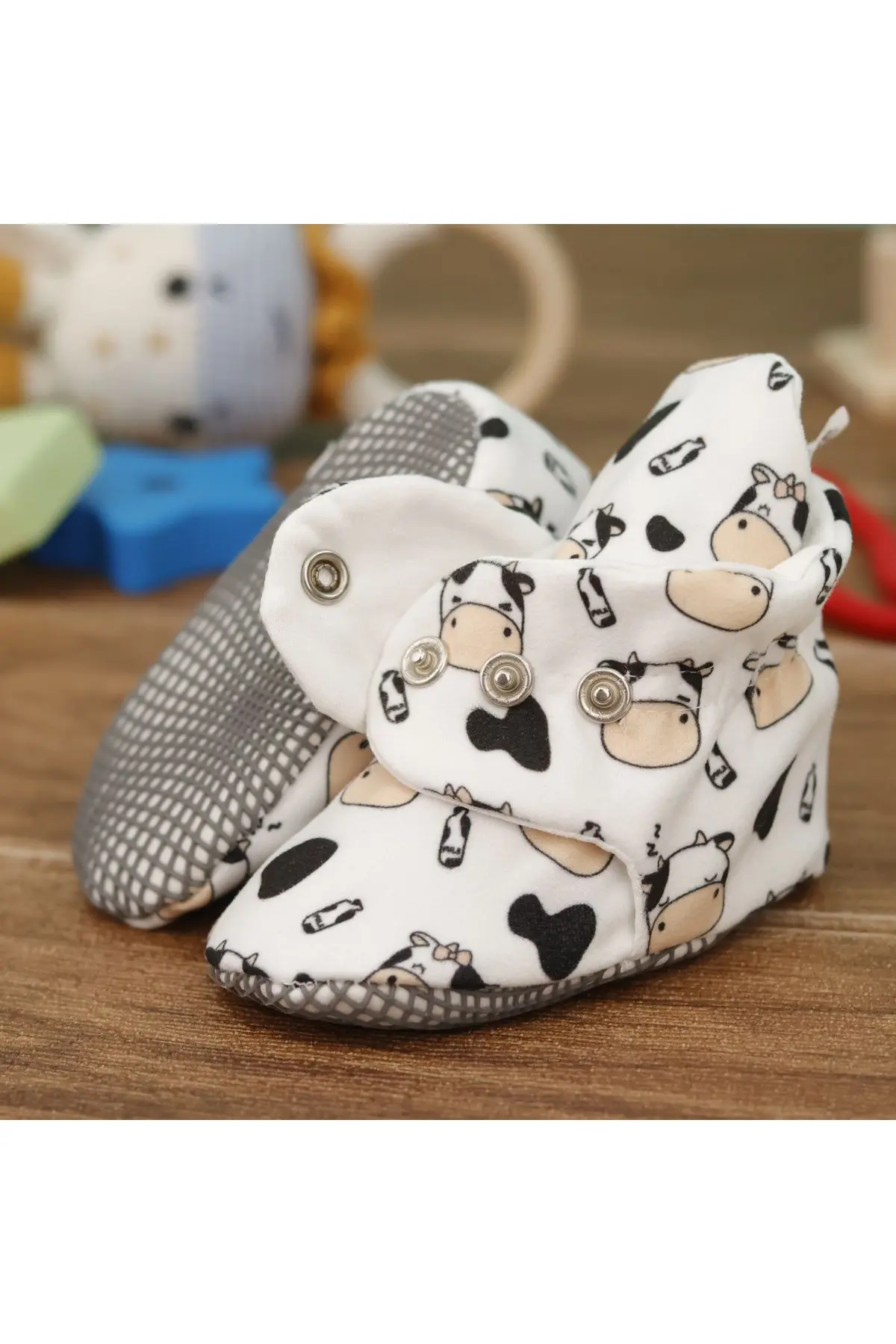 Organik Pamuk Bebek Patiği, Kaydırmaz Taban, Pamuklu Yenidoğan Pandufu Ev Kreş Ayakkabı