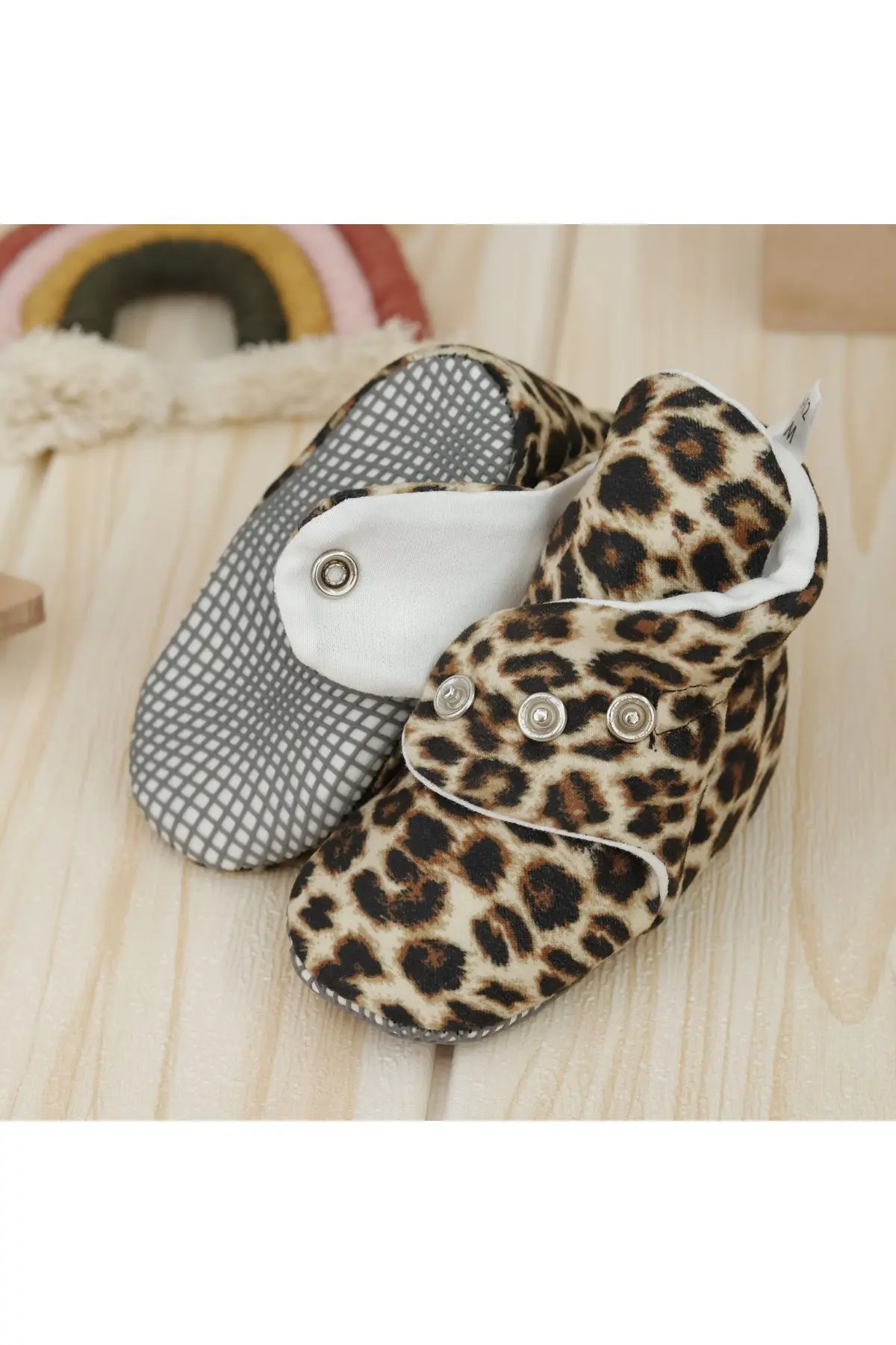 Organik Pamuk Bebek Patiği Kaydırmaz Taban Pamuklu Yenidoğan Pandufu Leopar