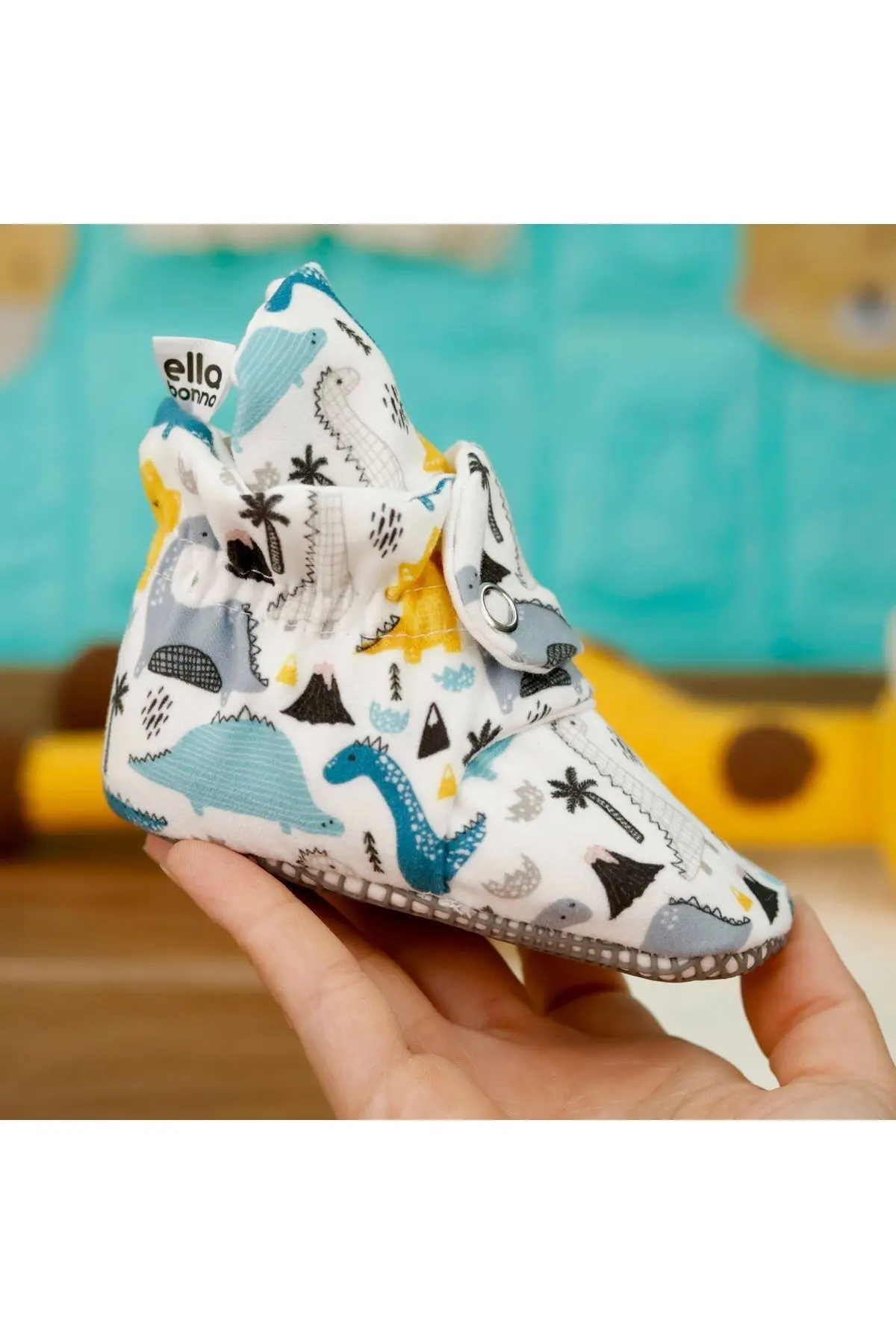 Organik Pamuk Bebek Patiği, Kaydırmaz Taban, Pamuklu Yenidoğan Pandufu Dinazor