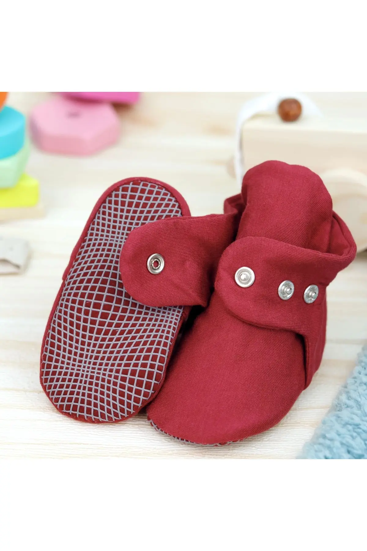 Organik Pamuk Bebek Patiği, Kaydırmaz Taban, Pamuklu Yenidoğan Pandufu Ev Kreş Ayakkabı