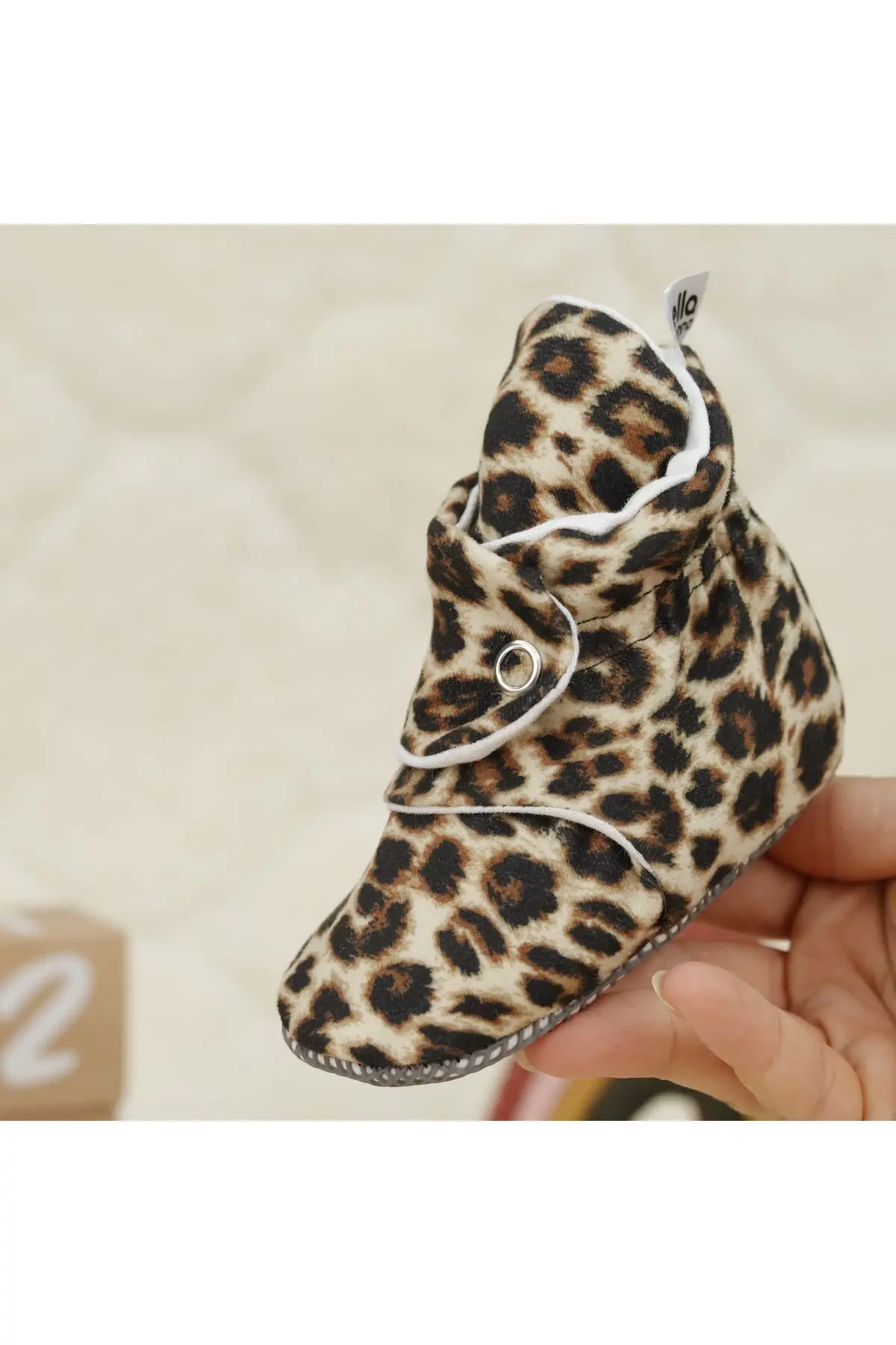 Organik Pamuk Bebek Patiği Kaydırmaz Taban Pamuklu Yenidoğan Pandufu Leopar