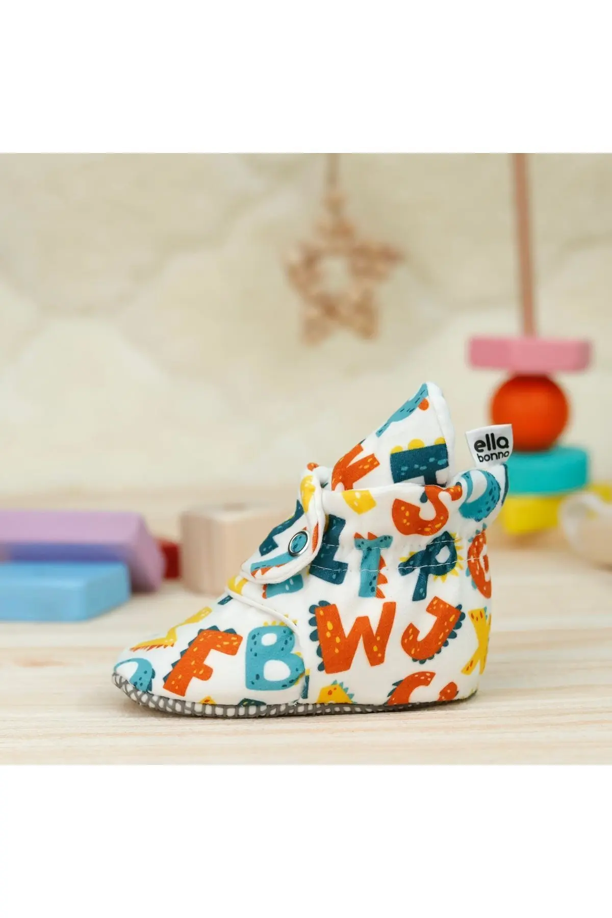 Organik Pamuk Bebek Patiği Kaydırmaz Taban Pamuklu Yenidoğan Pandufu Ev Kreş Ayakkabısı