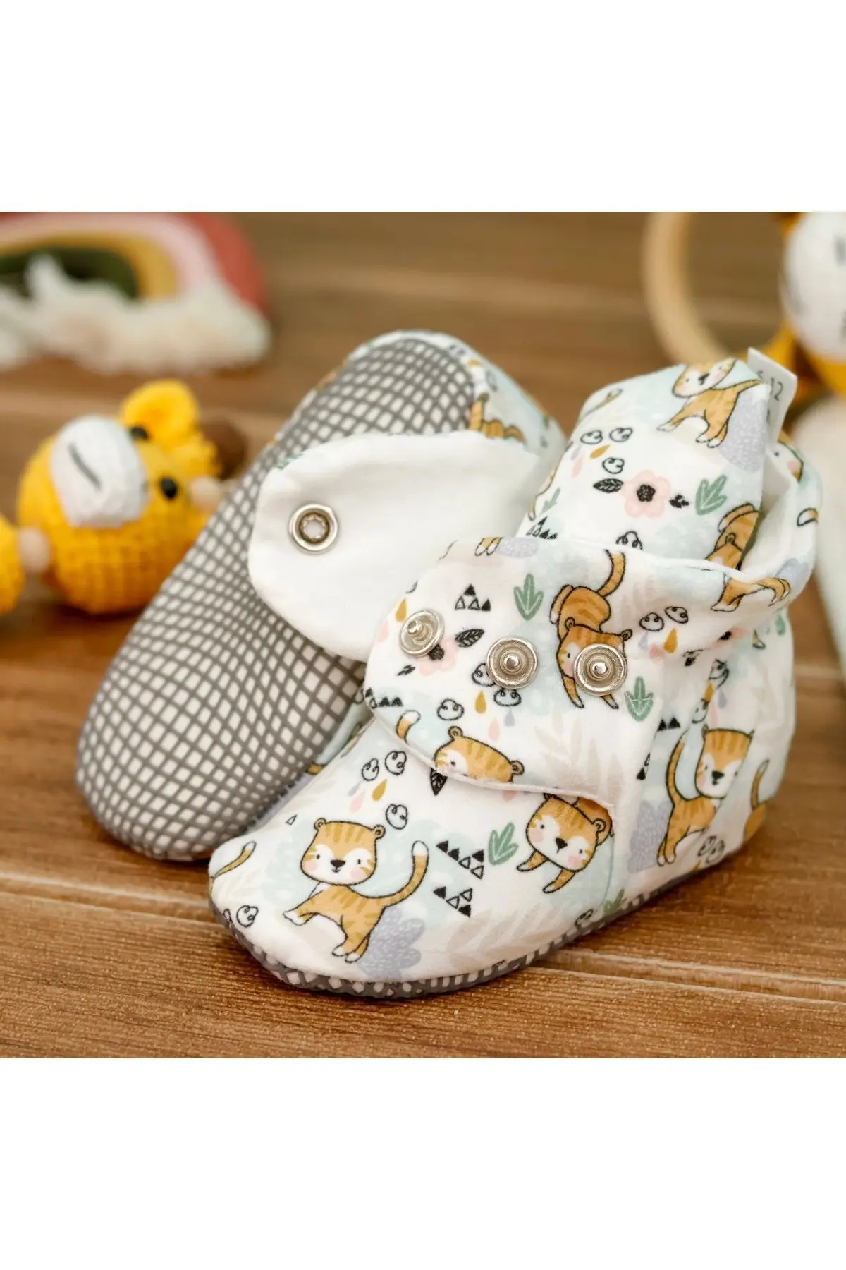 Organik Pamuk Bebek Patiği, Kaydırmaz Taban, Pamuklu Yenidoğan Pandufu Ev Kreş Ayakkabısı
