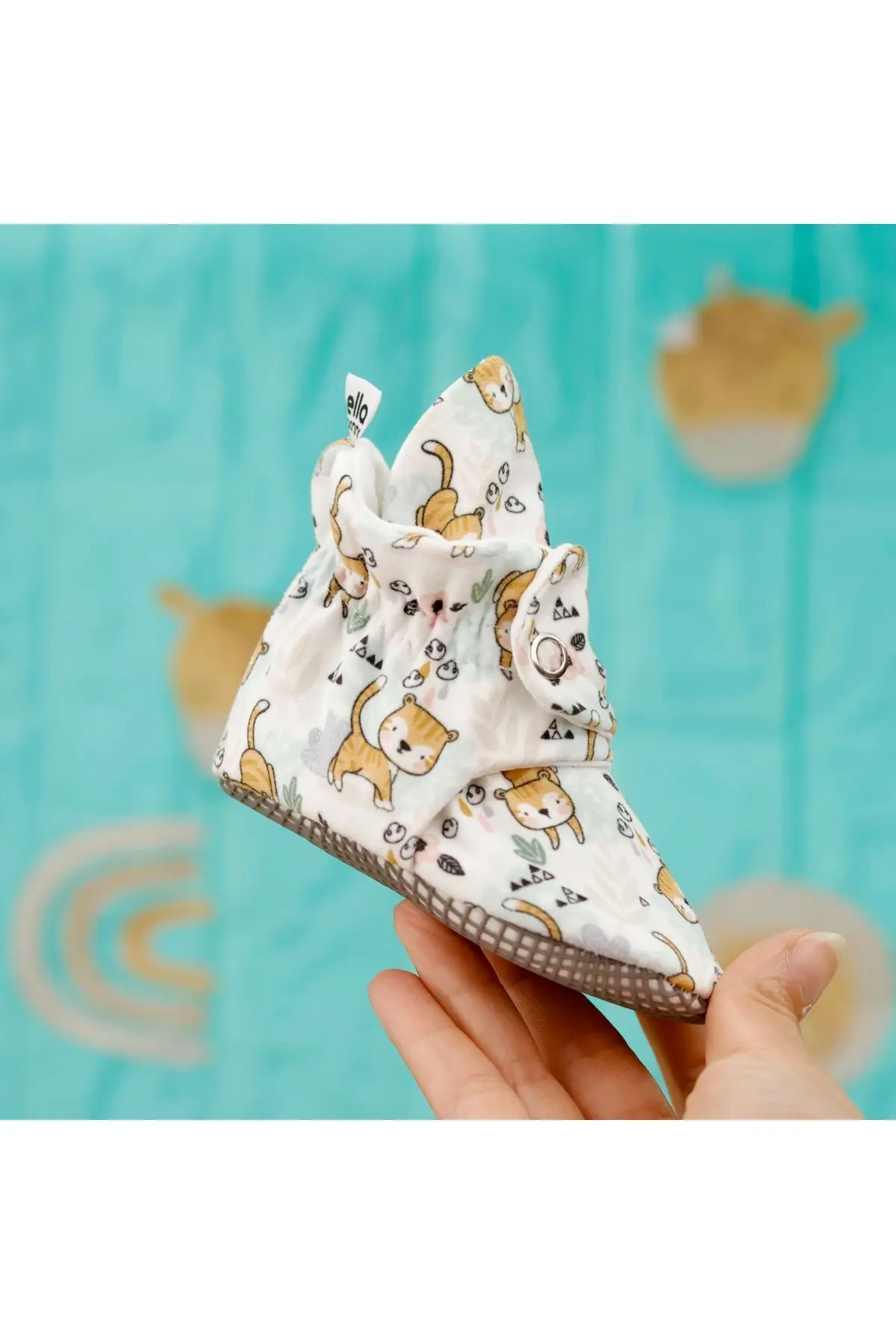 Organik Pamuk Bebek Patiği, Kaydırmaz Taban, Pamuklu Yenidoğan Pandufu Ev Kreş Ayakkabısı