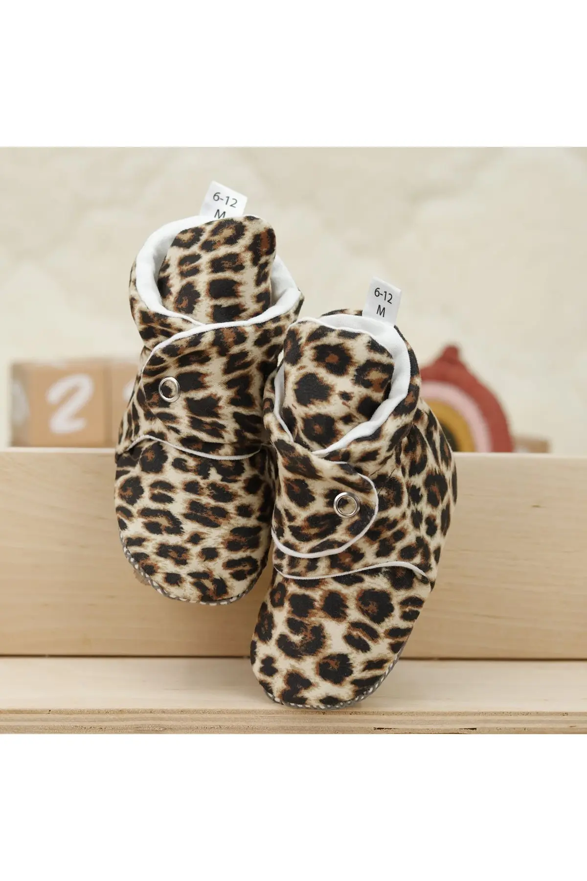 Organik Pamuk Bebek Patiği Kaydırmaz Taban Pamuklu Yenidoğan Pandufu Leopar