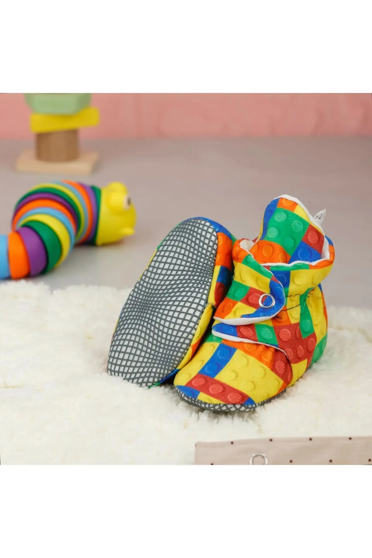 Organik Pamuk Bebek Patiği, Kaydırmaz Taban, Pamuklu Yenidoğan Pandufu Ev Kreş Ayakkabı