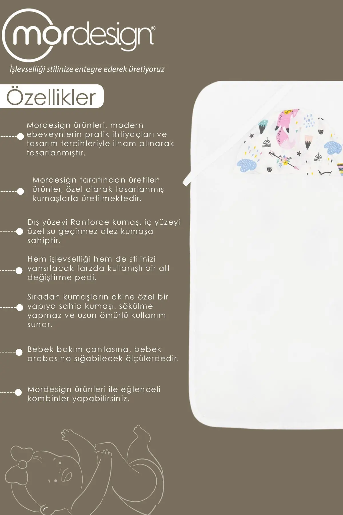 Bebek Çanta Alt Açma Minderi  Alt Değiştirme Pedi  Taşınabilir Bakım Örtüsü Care Tilki Serisi