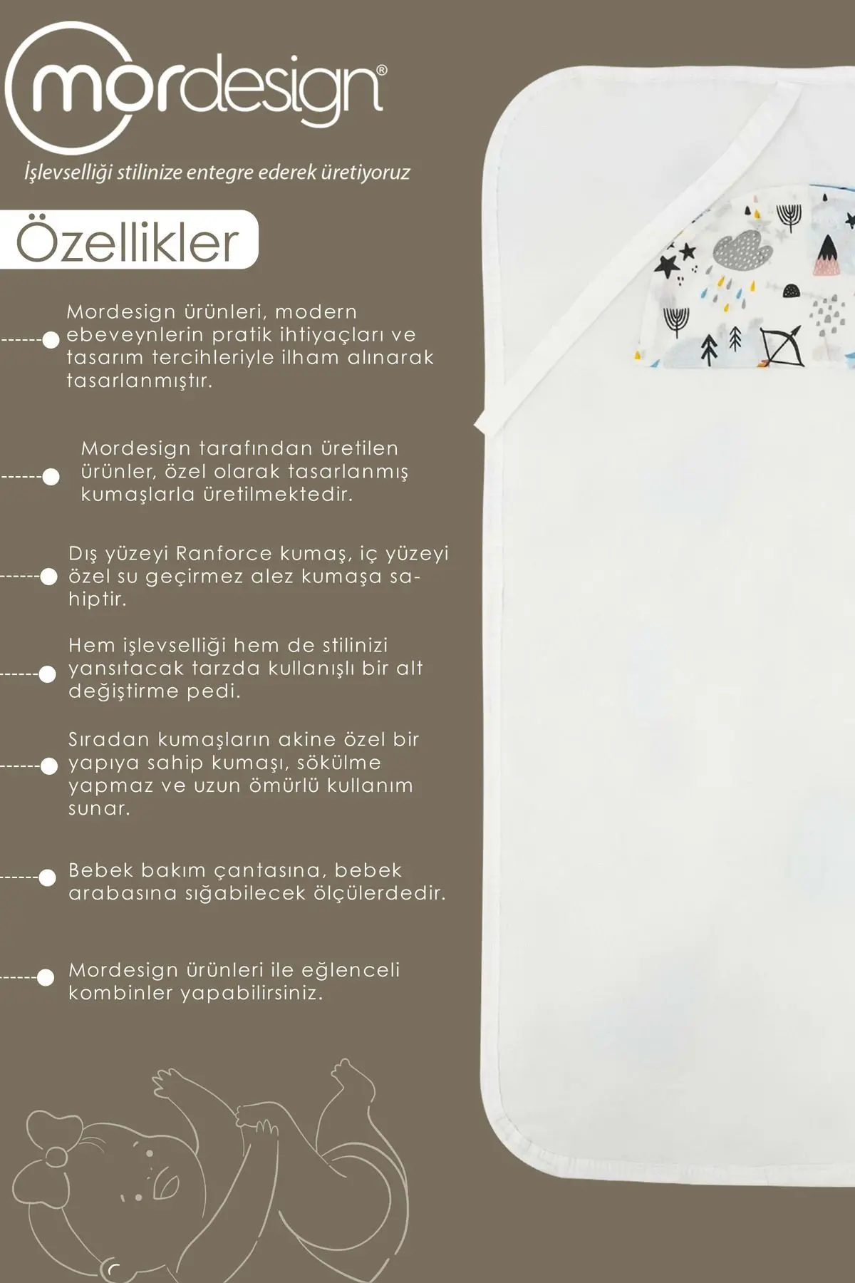 Bebek Çanta Alt Açma Minderi  Alt Değiştirme Pedi  Taşınabilir Bakım Örtüsü Care Tilki Serisi