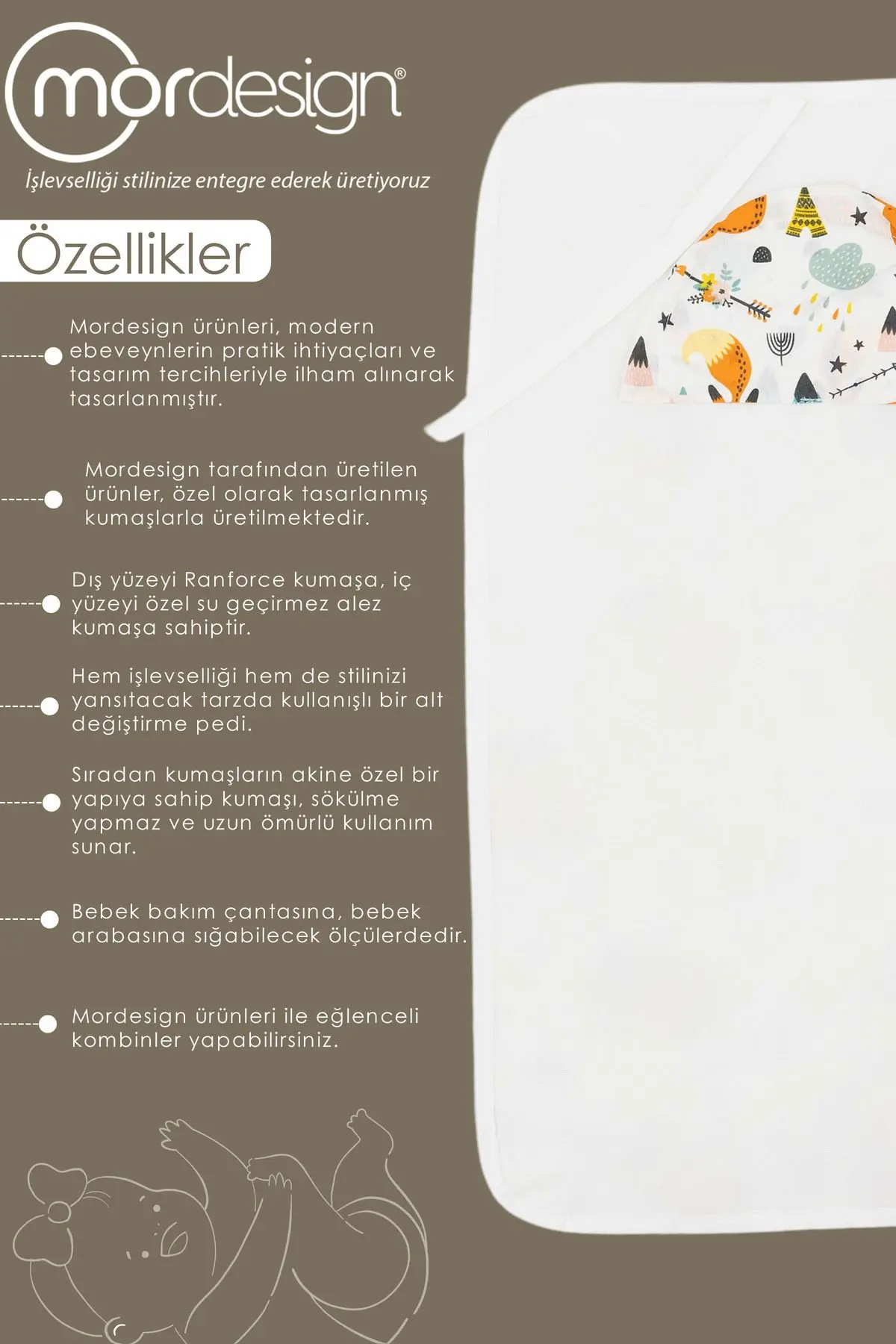 Bebek Çanta Alt Açma Minderi, Alt Değiştirme Pedi, Taşınabilir Bakım Örtüsü Care Tilki Serisi