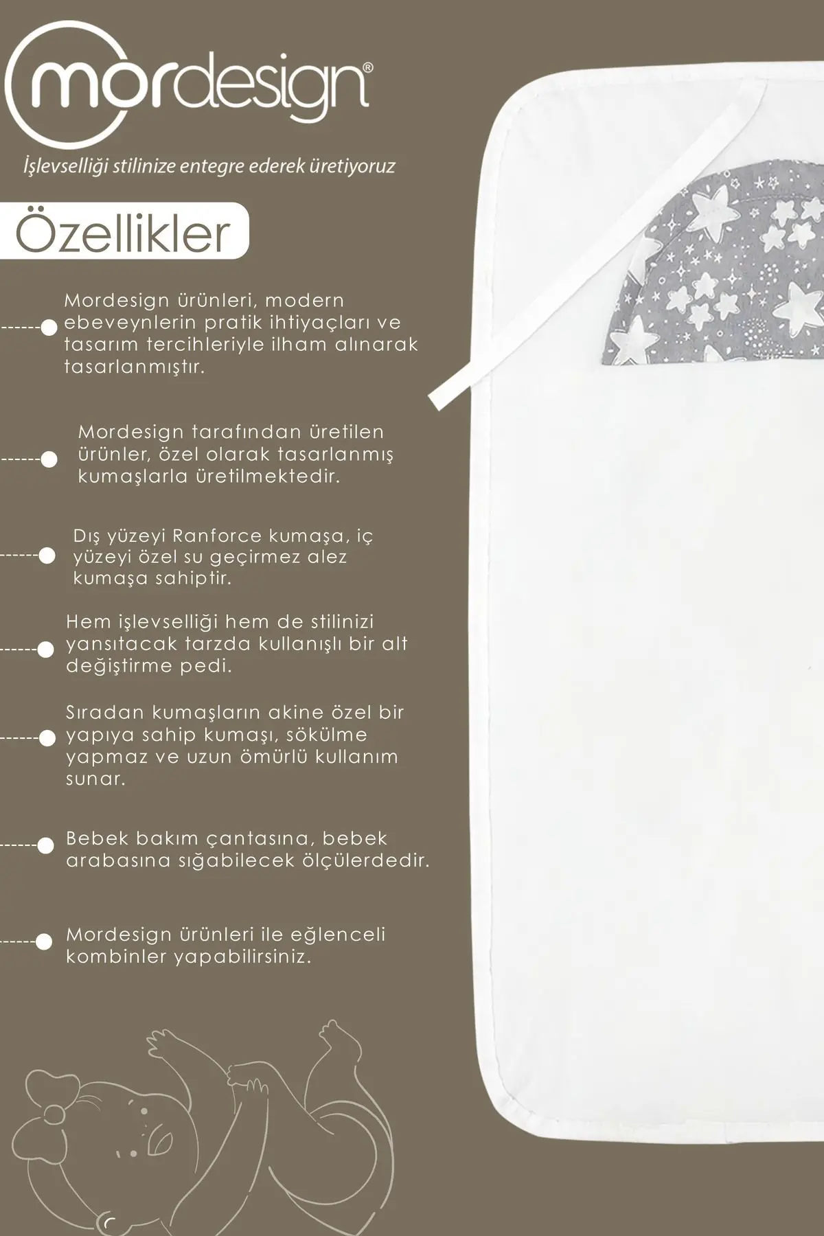 Bebek Çanta Alt Açma Minderi, Alt Değiştirme Pedi, Taşınabilir Bakım Örtüsü Care Big Stars Serisi