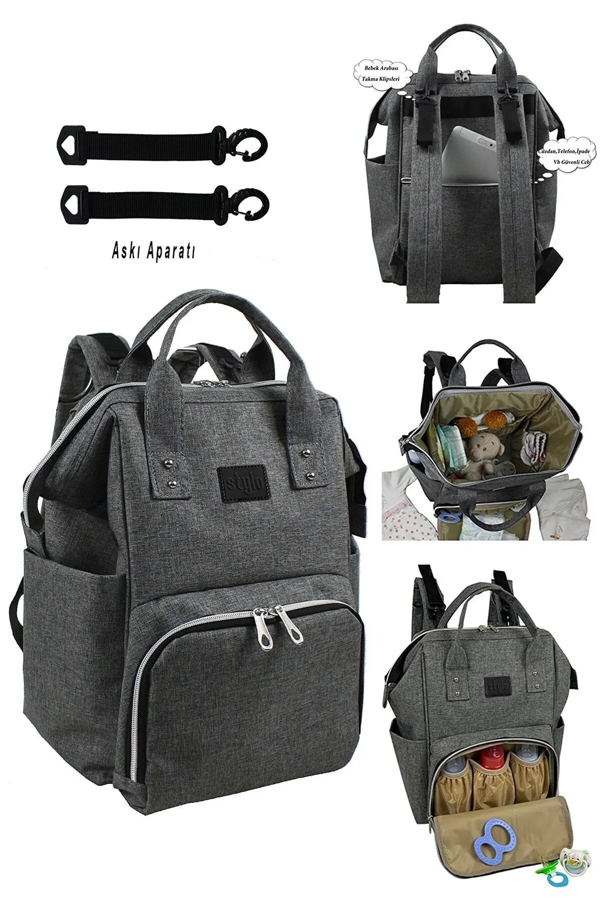 Bye Bye Paris Anne Bebek Çantası Gri