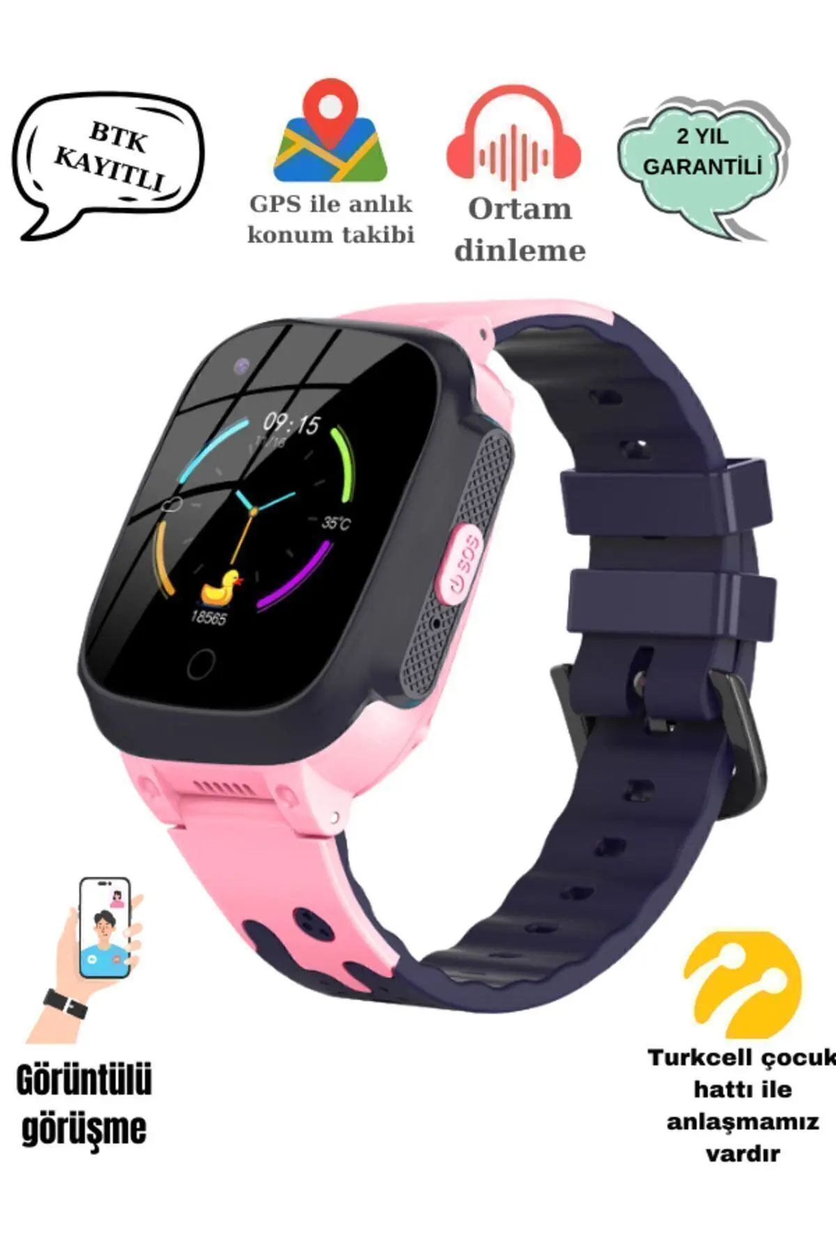 VOLNET V7 Uz Görüntülü Görüşme Özellikli,gps Konum Takipli Sim Kartlı Akıllı Çocuk Saati