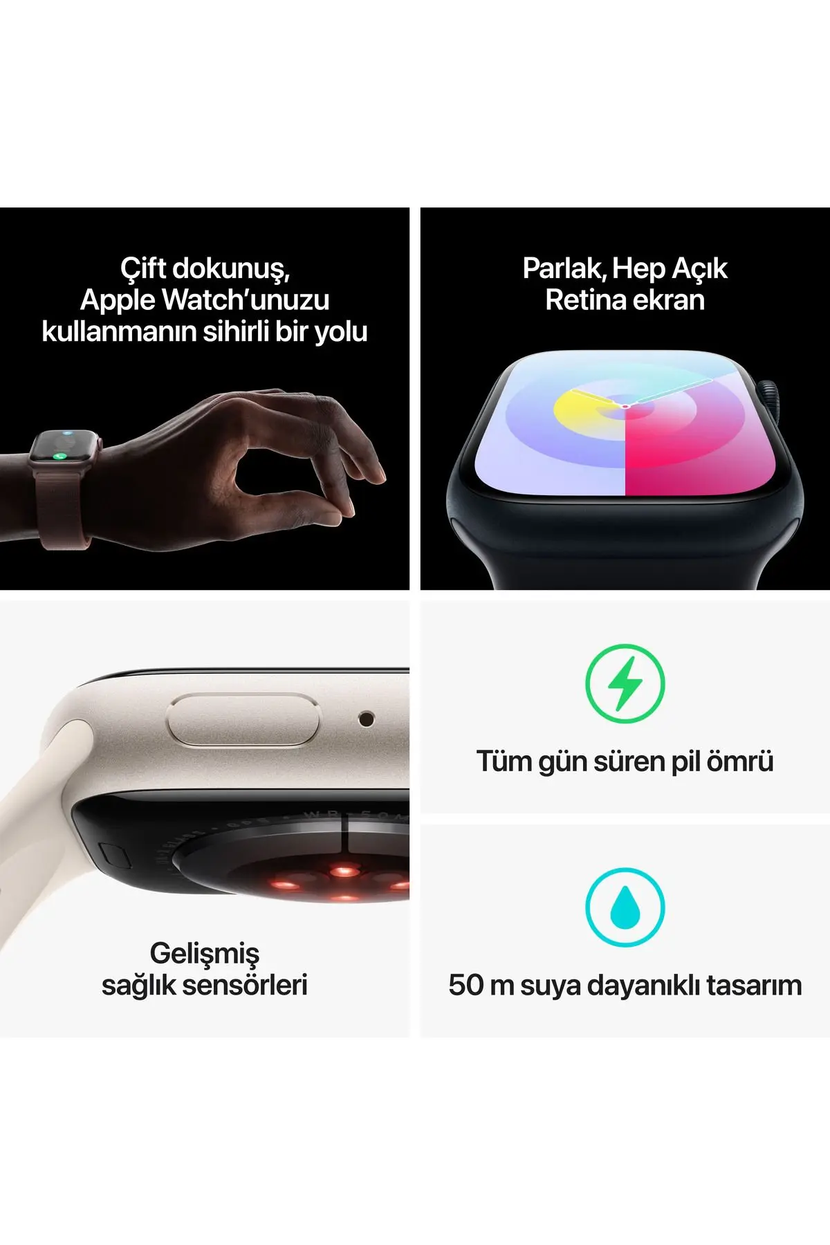 Watch Series 9 GPS 45mm Gece Yarısı Alüminyum Kasa ve Gece Yarısı Spor Kordon - S/M