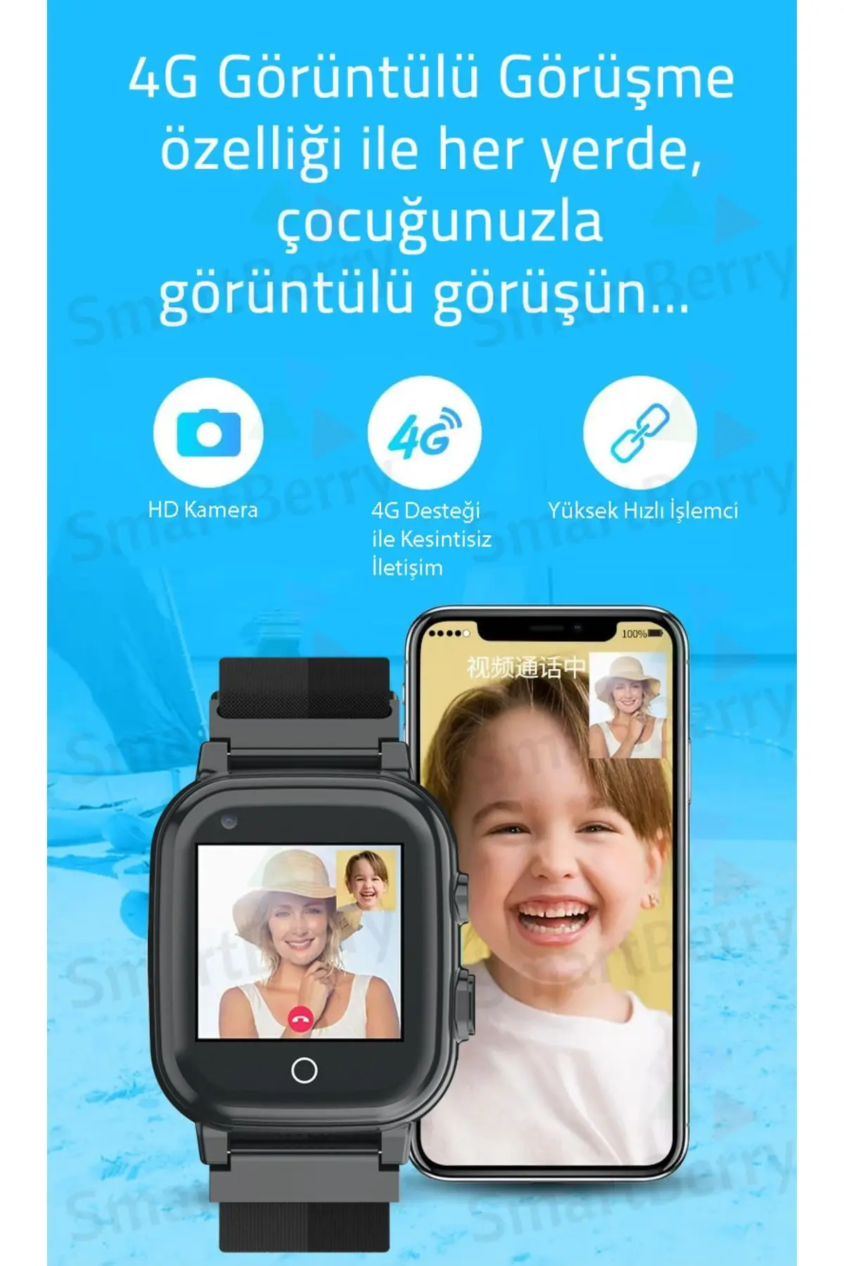 Z40 Görüntülü Görüşme Yüz Tanıma Gps Wıfı Konum Akıllı Çocuk Takip Saati Sim Kartlı - Siyah