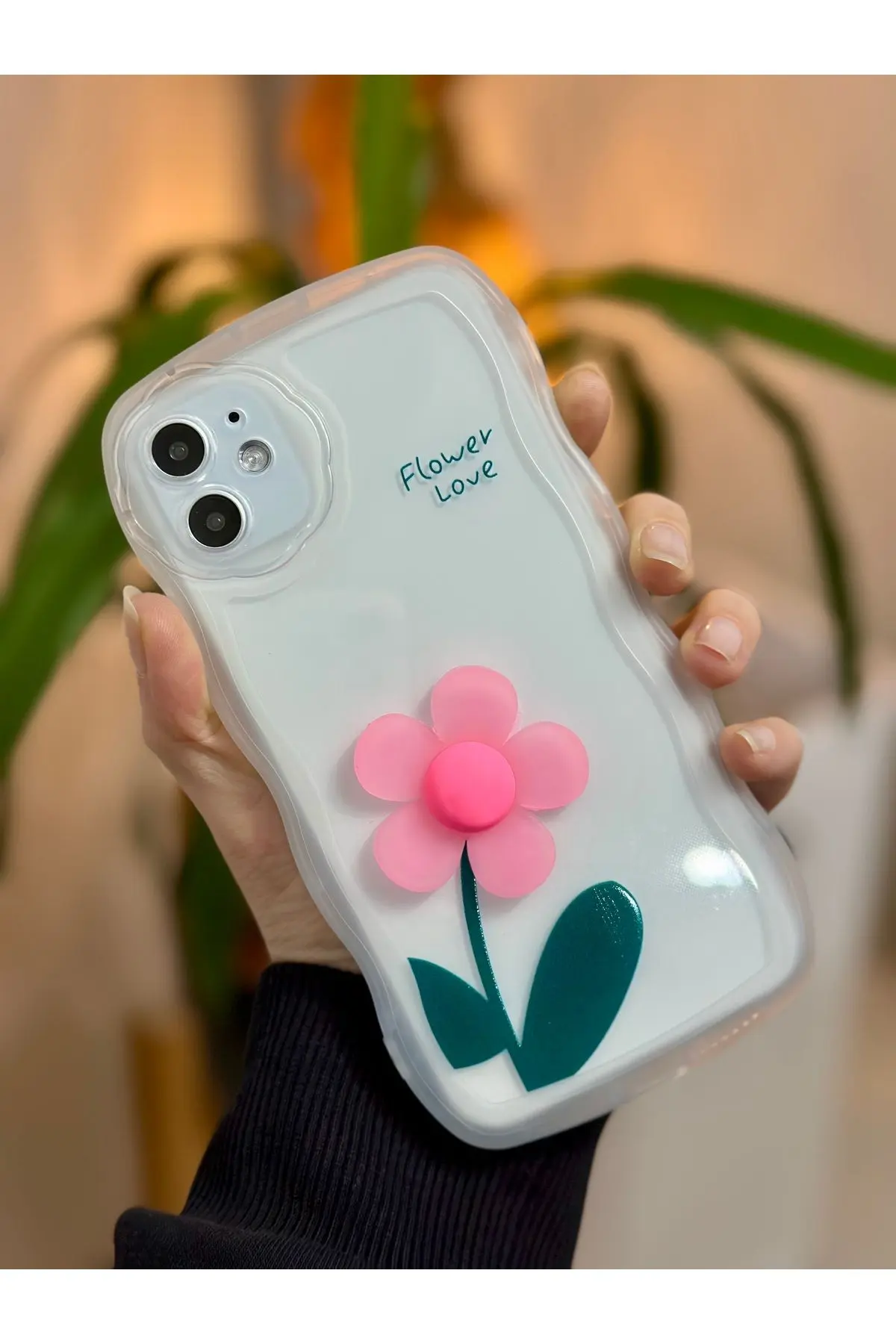 Iphone 11 OYUNCAKLI 3D Pembe Çiçek Tasarımlı Yumuşak Silikon Kamera Korumalı Kılıf
