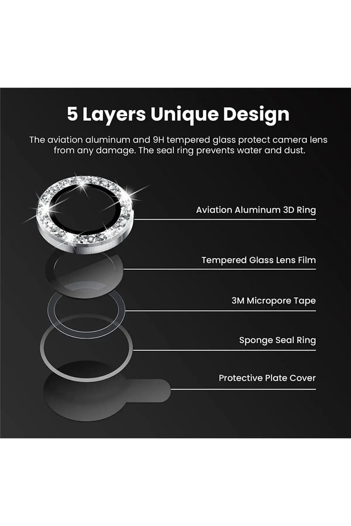 Iphone 13 / 13 Mini Uyumlu Gümüş Taşlı Kamera Lensi Koruyucu