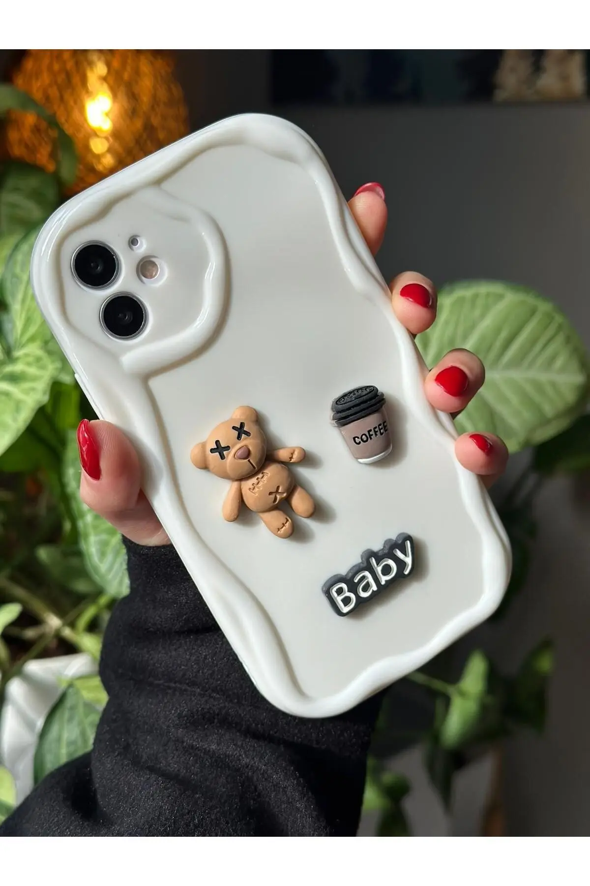 Iphone 11 Uyumlu Krem Baby Tasarımlı Yumuşak Silikon Kamera Korumalı Ayıcıklı Kılıf