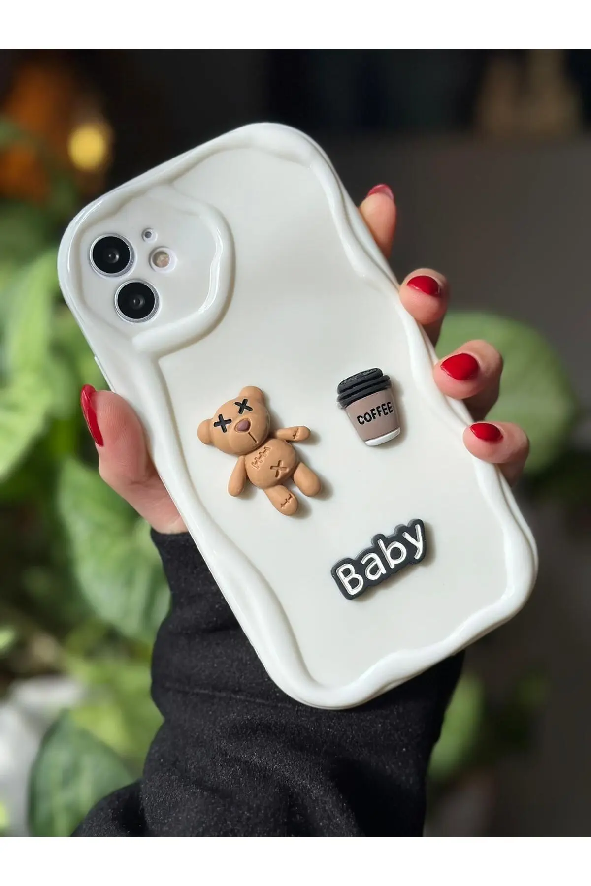 Iphone 11 Uyumlu Krem Baby Tasarımlı Yumuşak Silikon Kamera Korumalı Ayıcıklı Kılıf