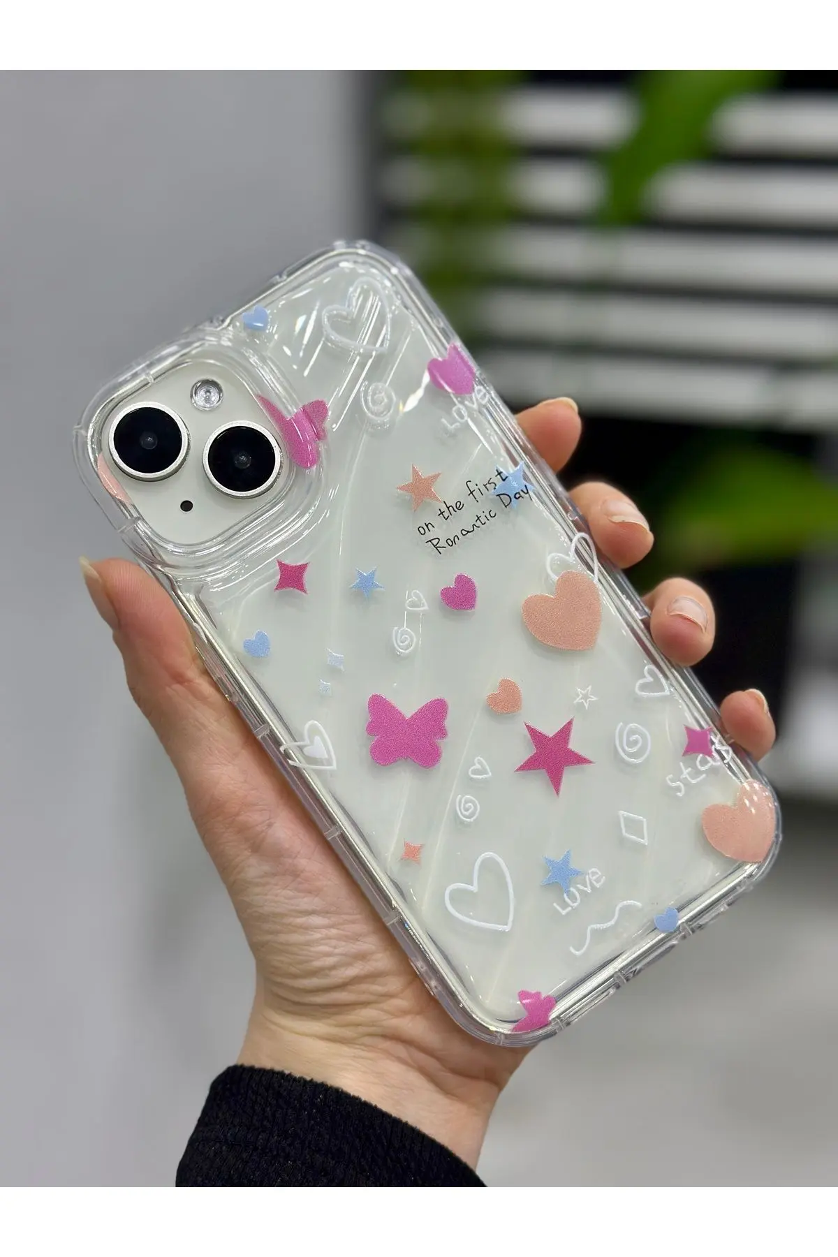 Iphone 13 ve 14  Uyumlu 3D KABARTMALI  Love Stars Baskılı Şeffaf SİLİKON Kılıf