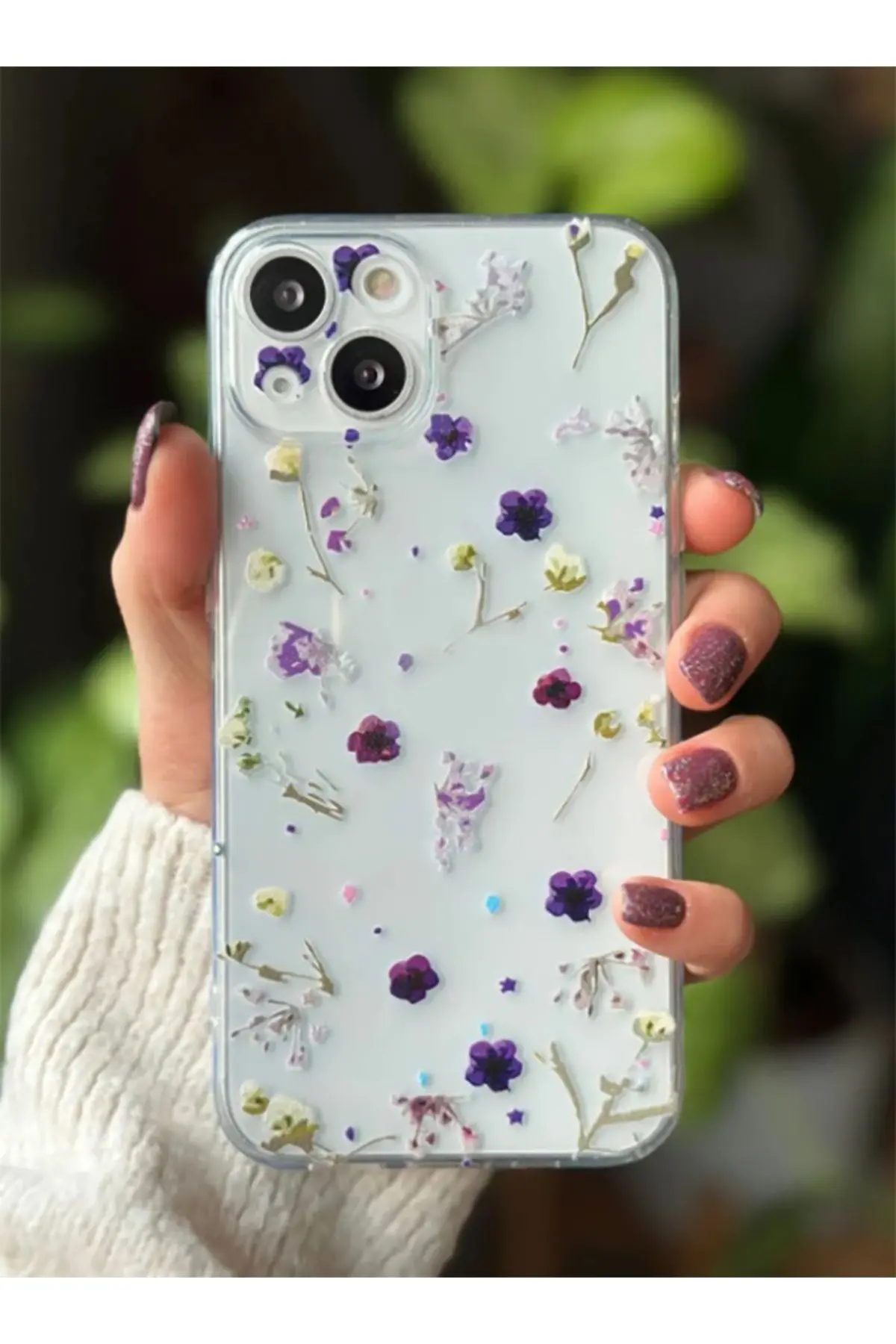 Go Aksesuar Iphone 13 Ve 14 Uyumlu Çiçek Baskılı Kamera Korumalı Kılıf