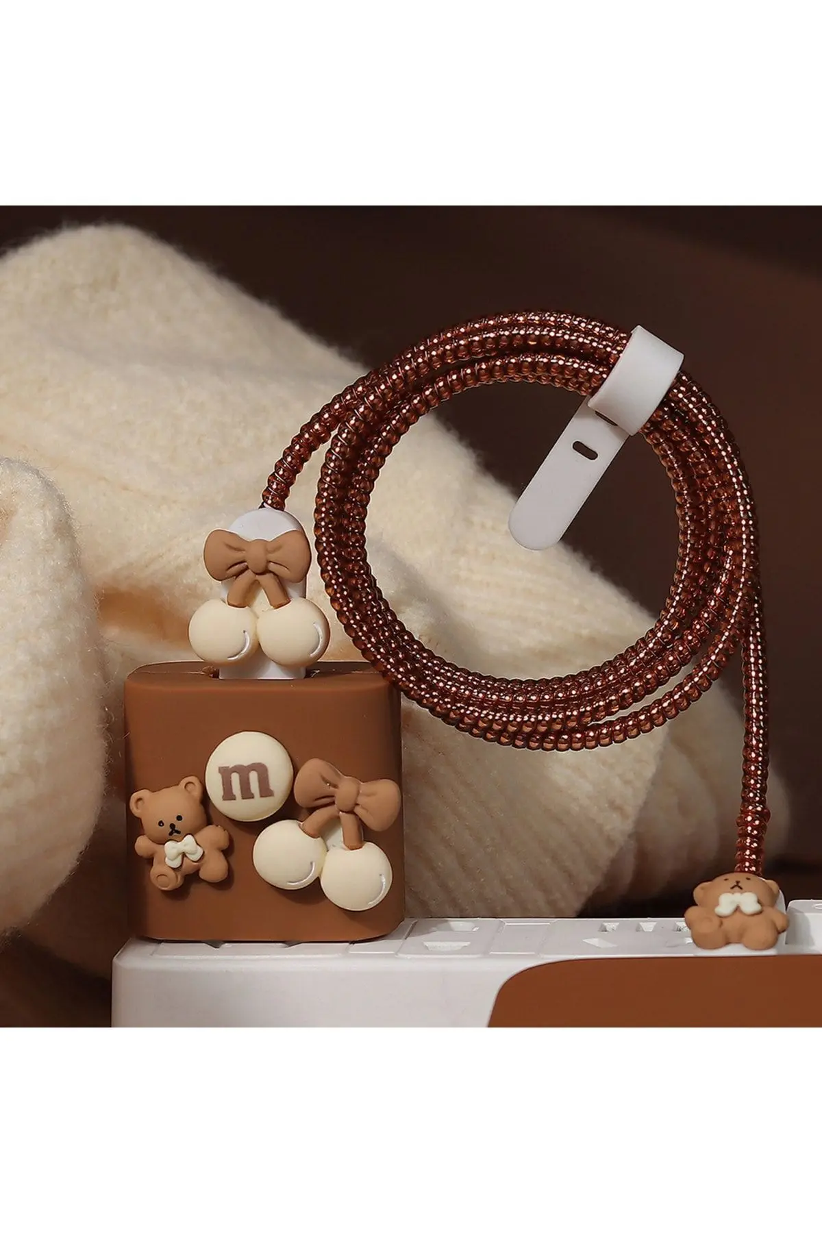 Dayanıklı Figürlü Sevimli Iphone Şarj Başlığı Adaptörü Koruma Kablo Koruyucu 3'lü Kılıf Koruma Seti