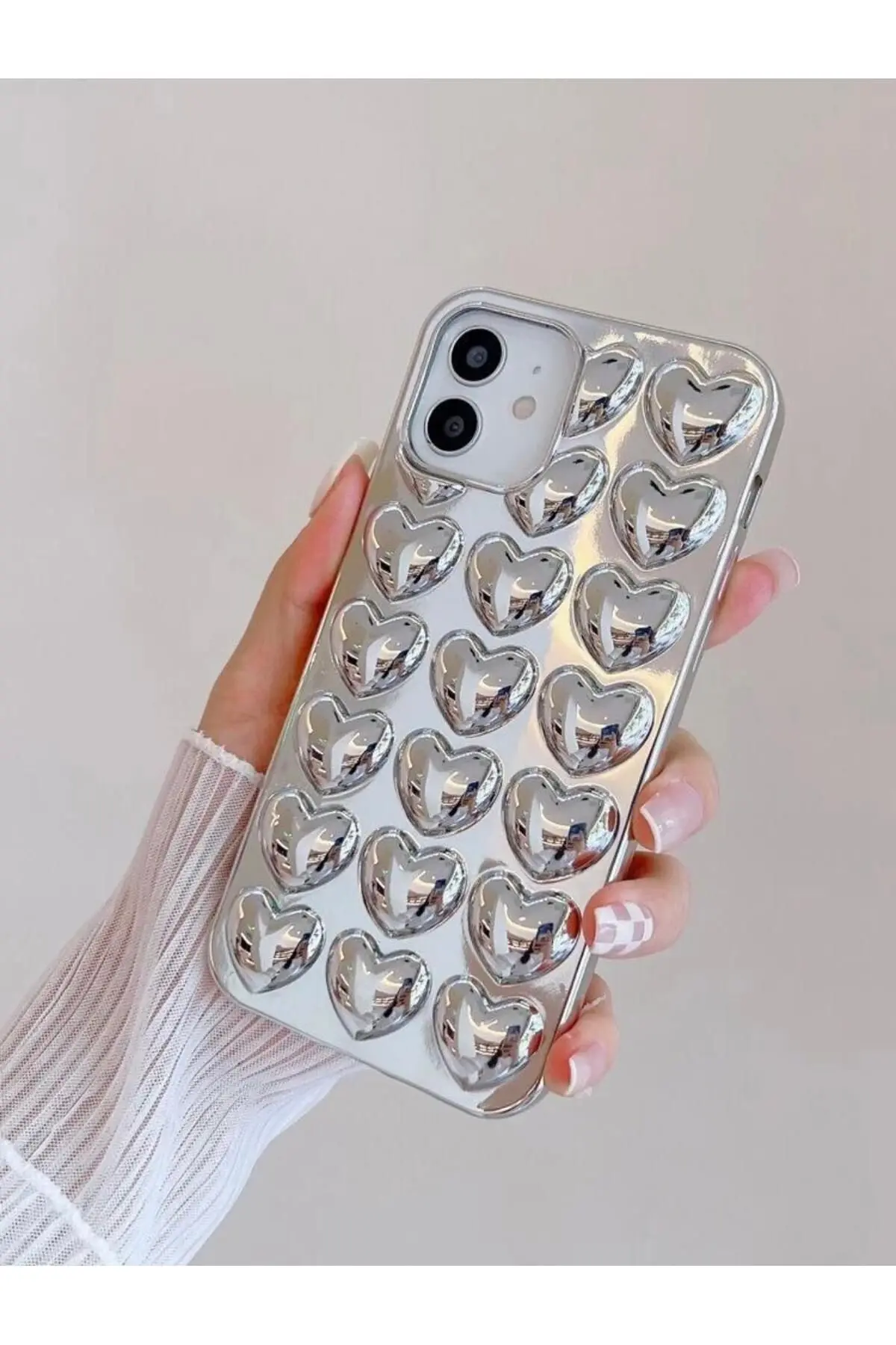 KVK PRİVACY Iphone 11 Uyumlu Kılıf Krom Gümüş Kalp Şık Darbelere Karşı Dayanıklı Yumuşak Silikon Kapak