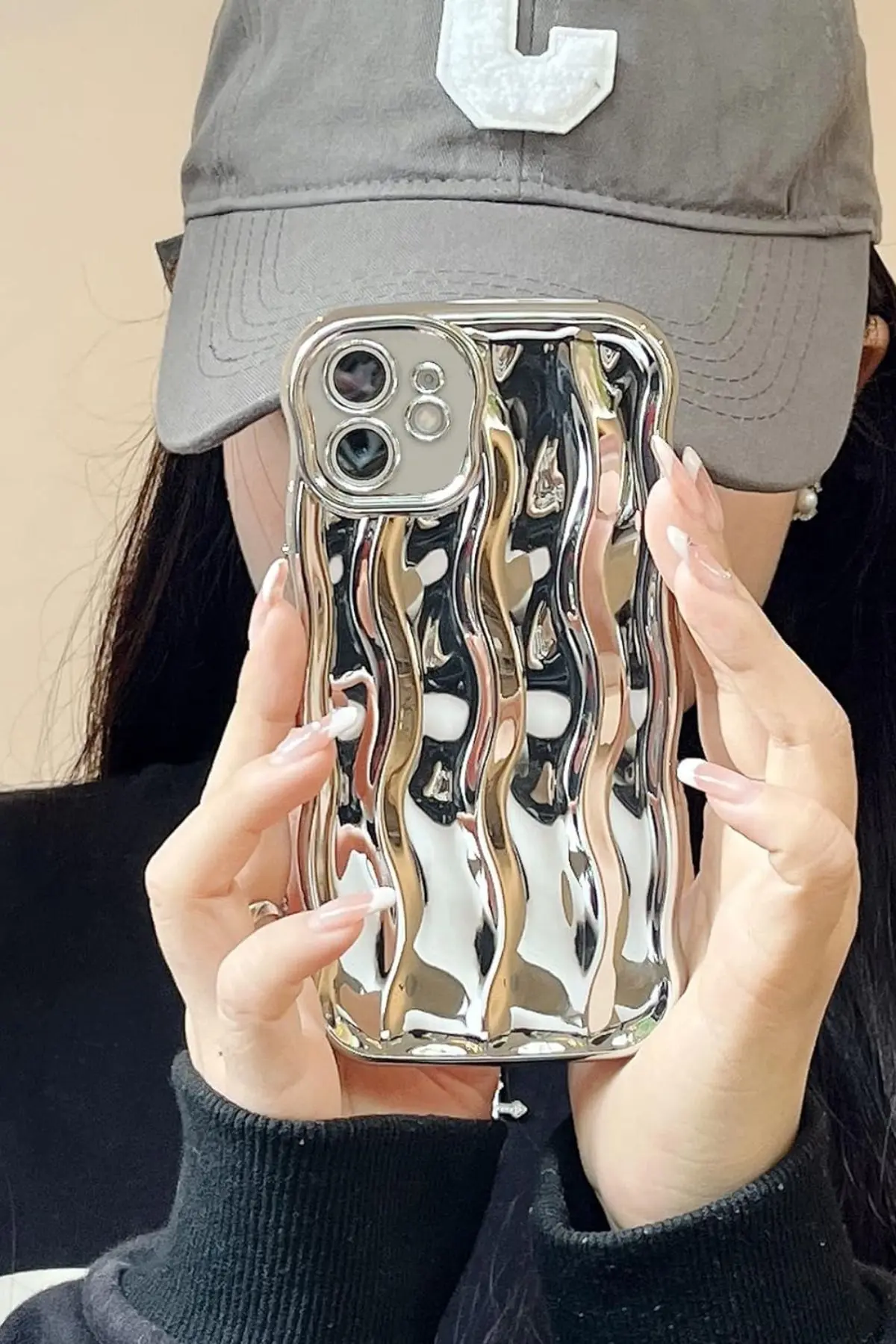 İphone 11 Uyumlu Kılıf Ripple Desenli Gümüş Şık Darbelere Karşı Dayanıklı Yumuşak Silikon Kapak