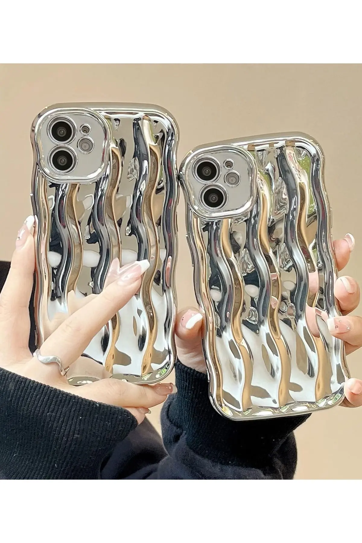 İphone 11 Uyumlu Kılıf Ripple Desenli Gümüş Şık Darbelere Karşı Dayanıklı Yumuşak Silikon Kapak