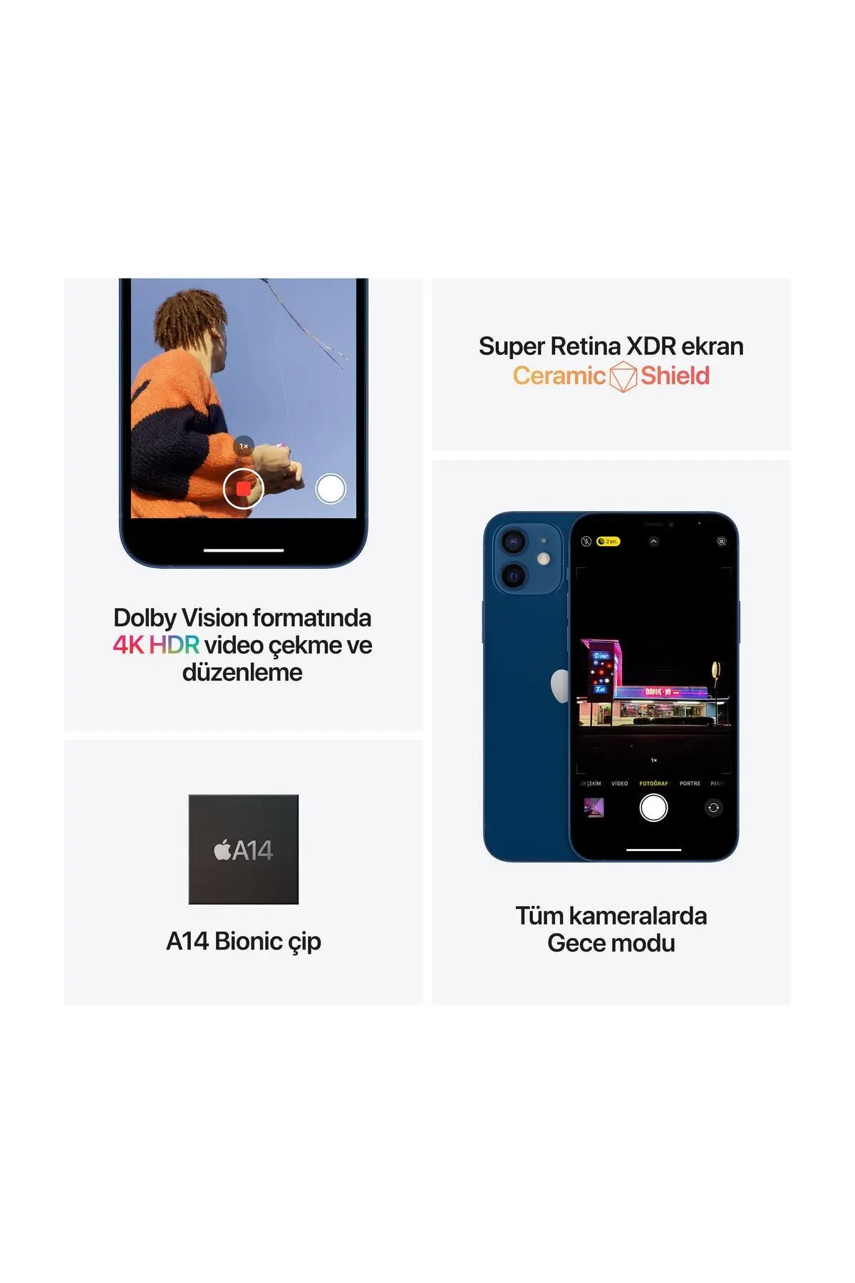 iPhone 12 128 GB Beyaz Cep Telefonu Aksesuarsız Kutu (Apple Türkiye Garantili)