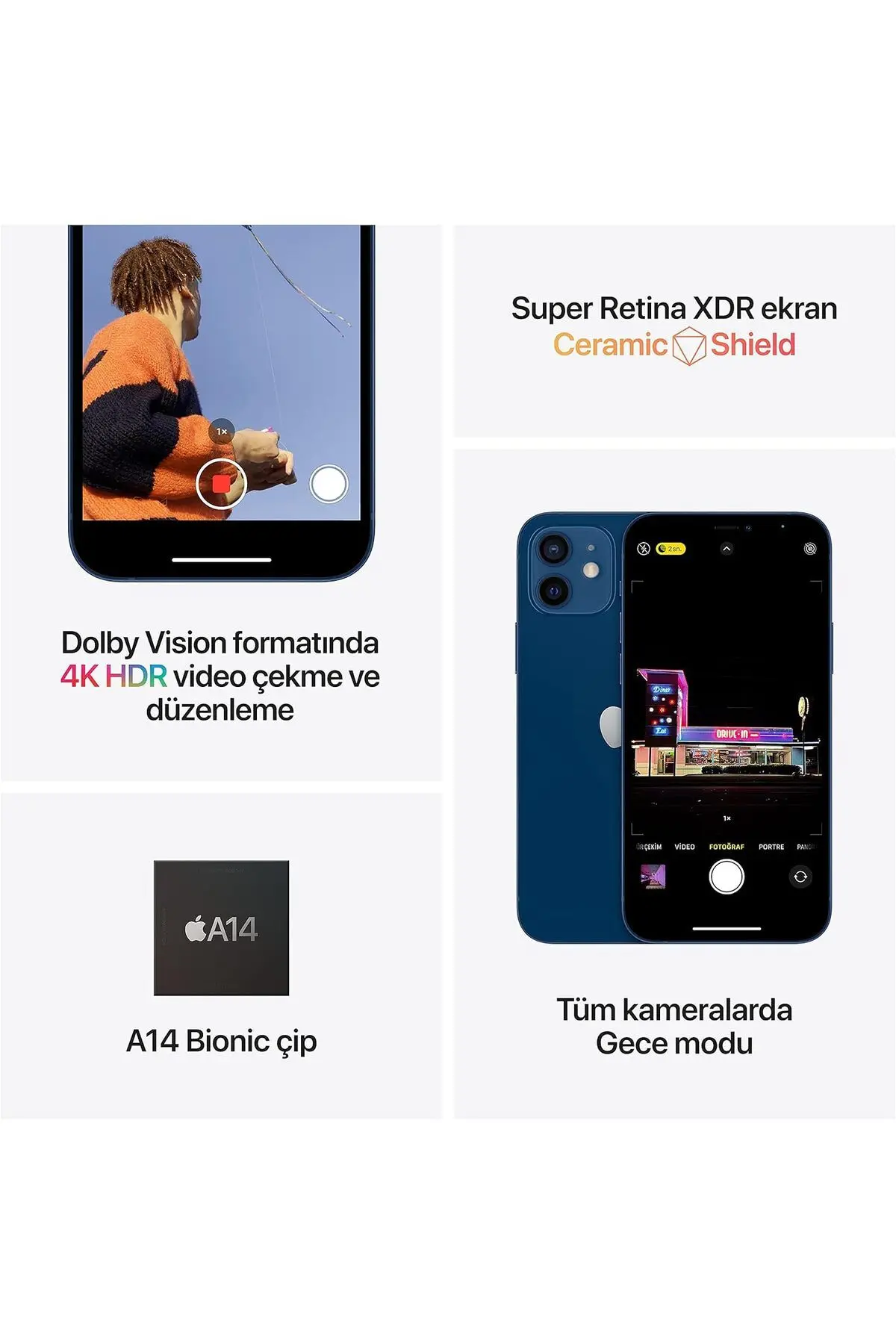 iPhone 12 64 GB Mavi Cep Telefonu Aksesuarsız Kutu (Apple Türkiye Garantili)