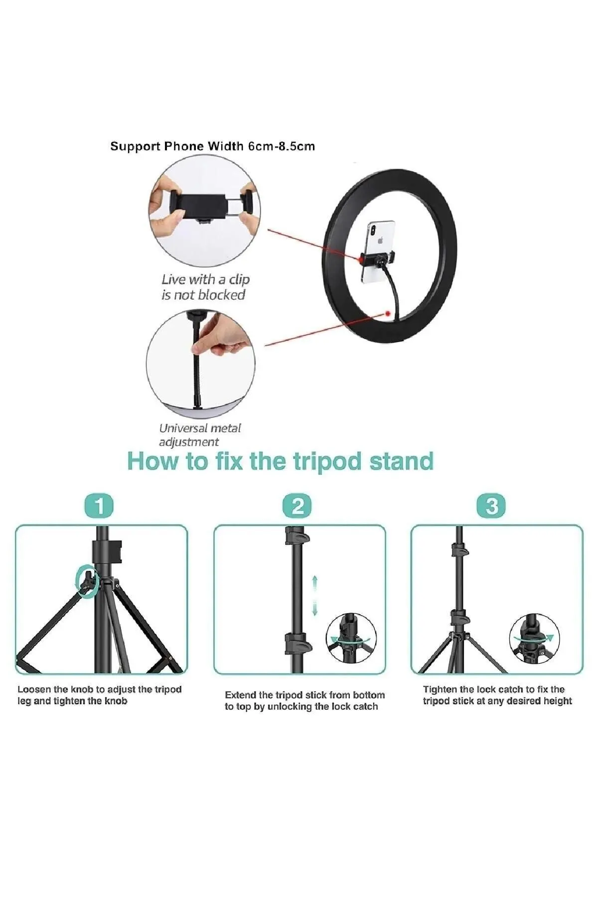 10ınç Youtuber Led Işıklı Tripod Selfie Makyaj Işığı Sürekli Ring Light 26cm 2.1 M Ayaklı Tripot
